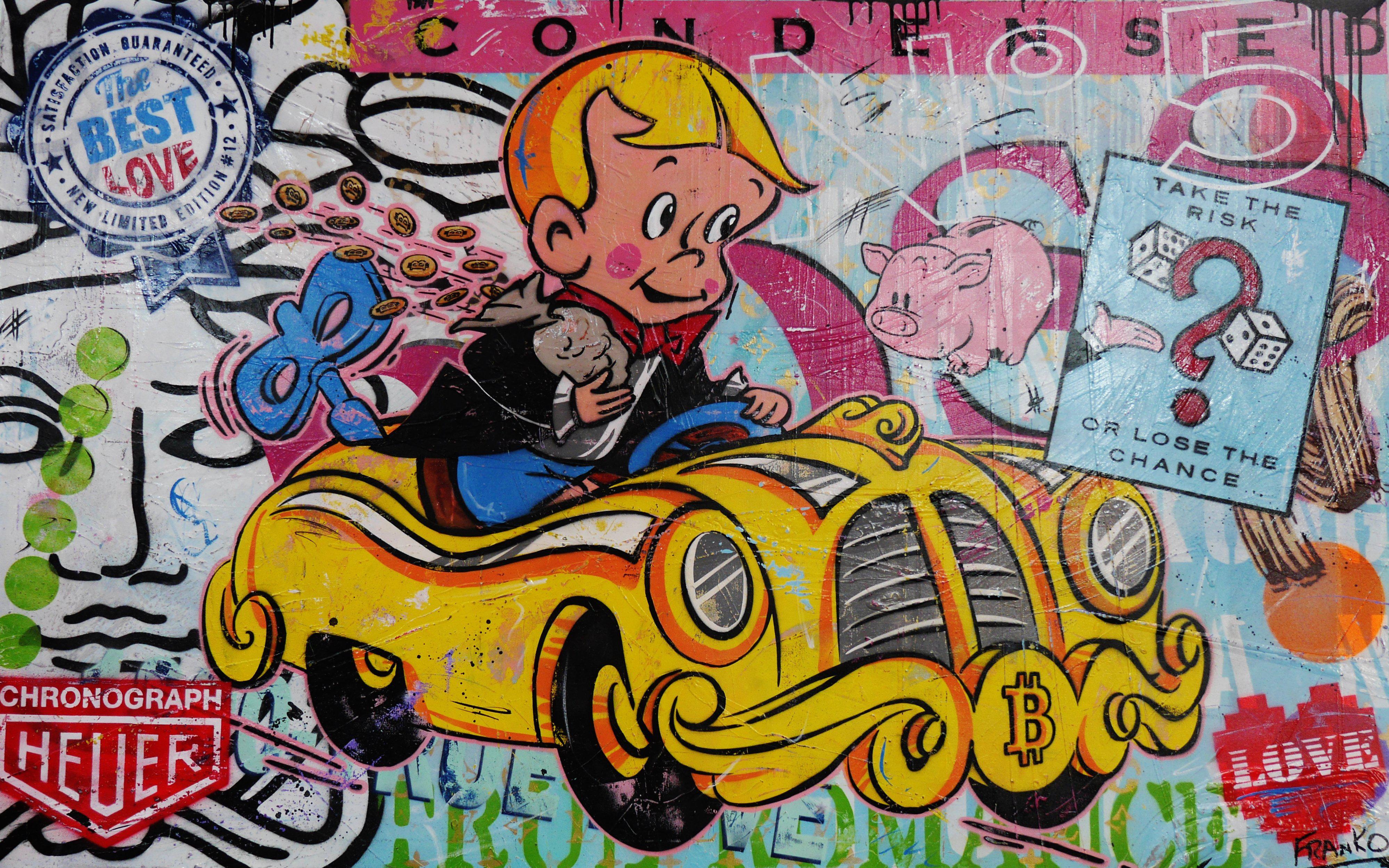 Fast Getaway 160cm x 100cm Richie Rich Bitcoin Art Print - Perfect for Home Decor, Office Wall Art & Crypto Enthusiast Gifts