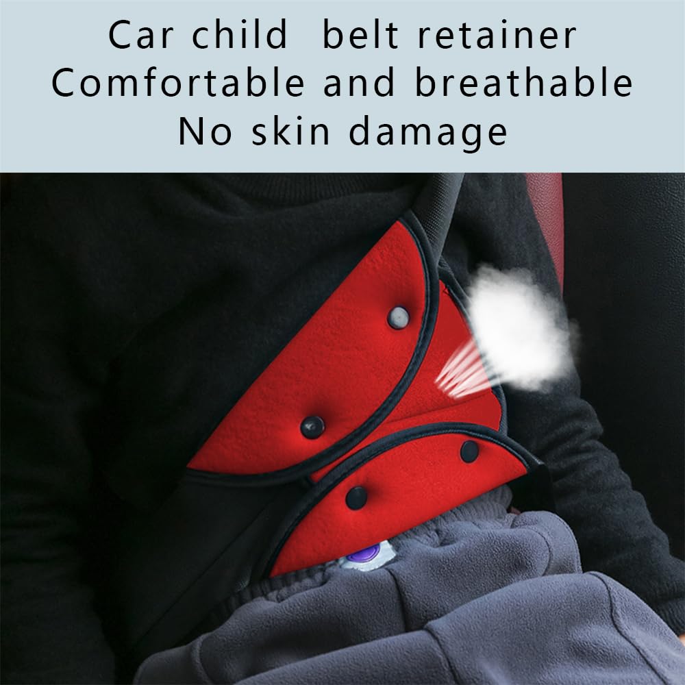 Car Seat Belt Adjuster & Child Belt Cover - Universal Shoulder Strap Adjuster for Kids & Adults - Red Automotive Interior Accessories - Perfect for Road Trips, School Runs & Family Travel