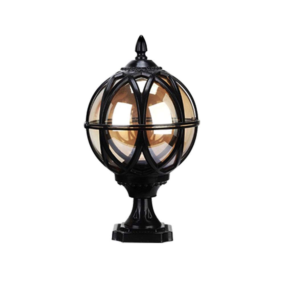 Vintage Black E27 Outdoor Pedestal Lamp - Aluminum & Glass Garden Pillar Light for Lawn, Pathway, Terrace, Villa, Hotel Landscape Lighting | Weather-Resistant & Elegant Design