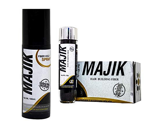 Majik Hair Fiber Hold Spray with 18g Black Hair Fibers (100ml) - Instant Hair Thickening & Styling for Men & Women - Perfect for Daily Use, Special Occasions & Confidence Boost