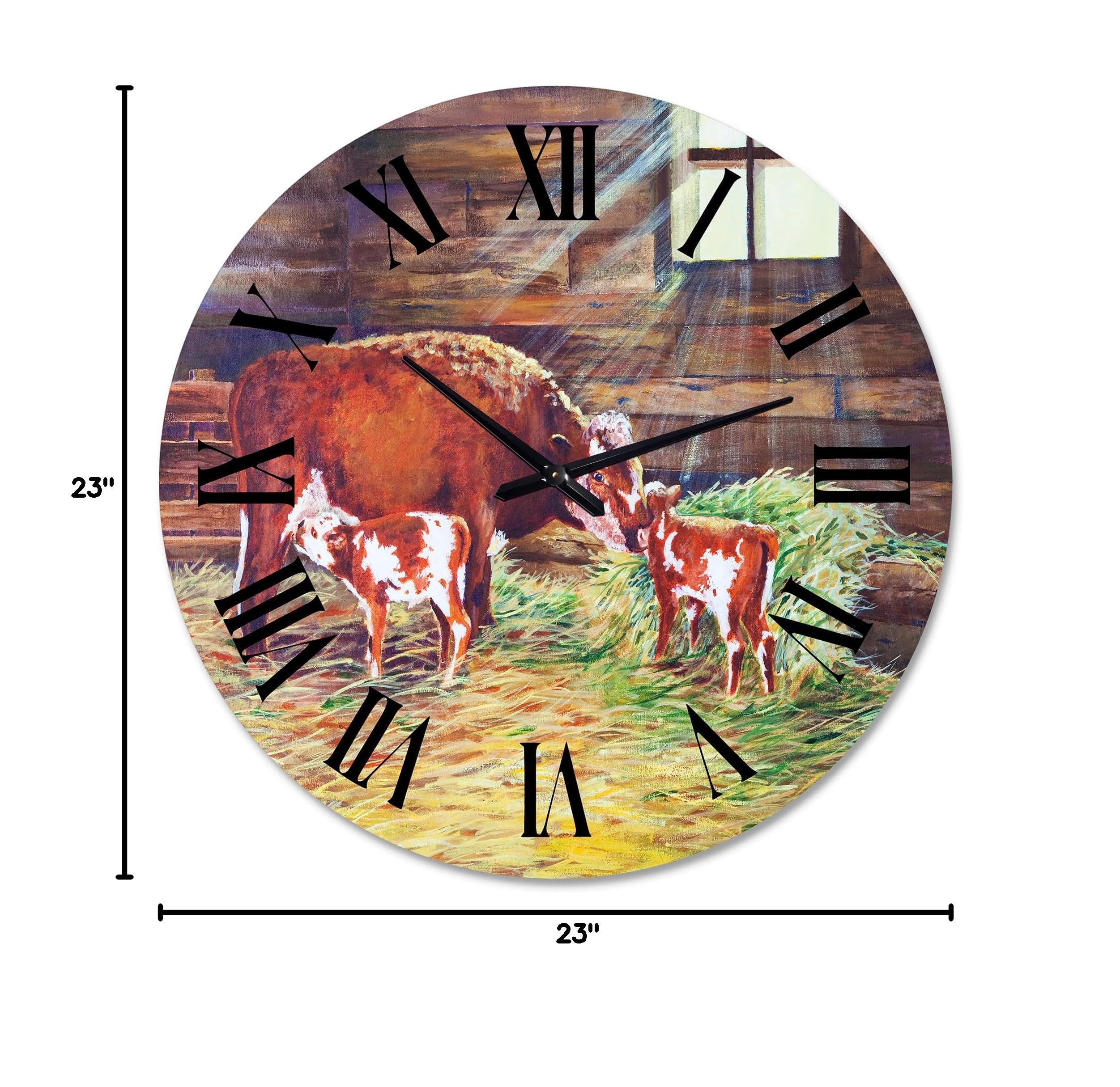 Farmhouse Wall Clock - 'Newborn Twin Calves at The Farm' Large Rustic Animal Wall Decor for Living Room, Bedroom & Kitchen | Perfect for Country Home, Cabin & Farmhouse Style Décor