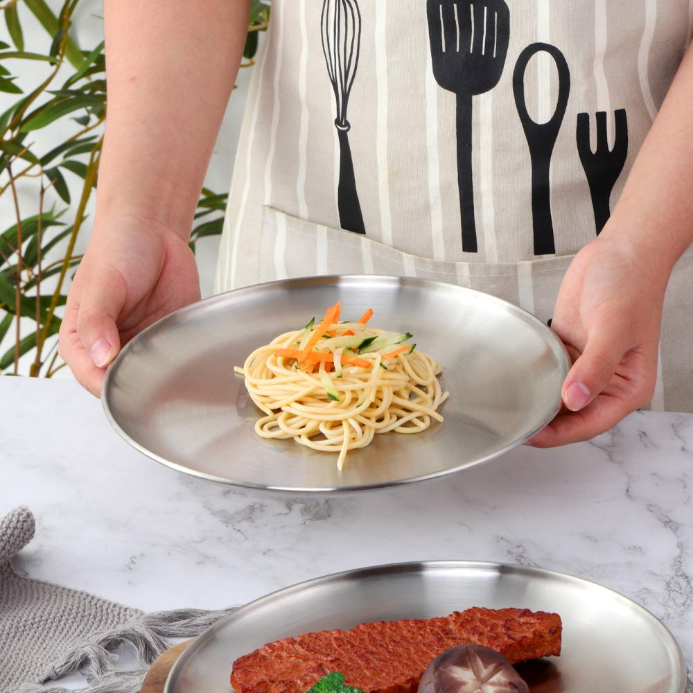 4-Piece Stainless Steel Dinner Plates Set - 9.1 Inch Colorful Metal Platters for Camping, Picnics & Outdoor Dining - Dishwasher Safe, Scratch-Resistant & Durable (Silver) - Perfect for BBQs, Parties & RV Trips