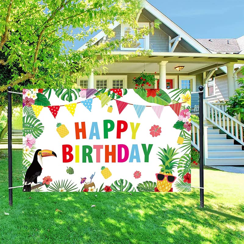 Tropical Hawaiian Luau Party Decorations - Summer Beach Backdrop, Flamingo Banner & Large Yard Sign for Birthday Photo Background | Outdoor Decor, Luau Theme Party Supplies (Perfect for Backyard Celebrations, Tropical Themed Events, and Summer Gatherings)