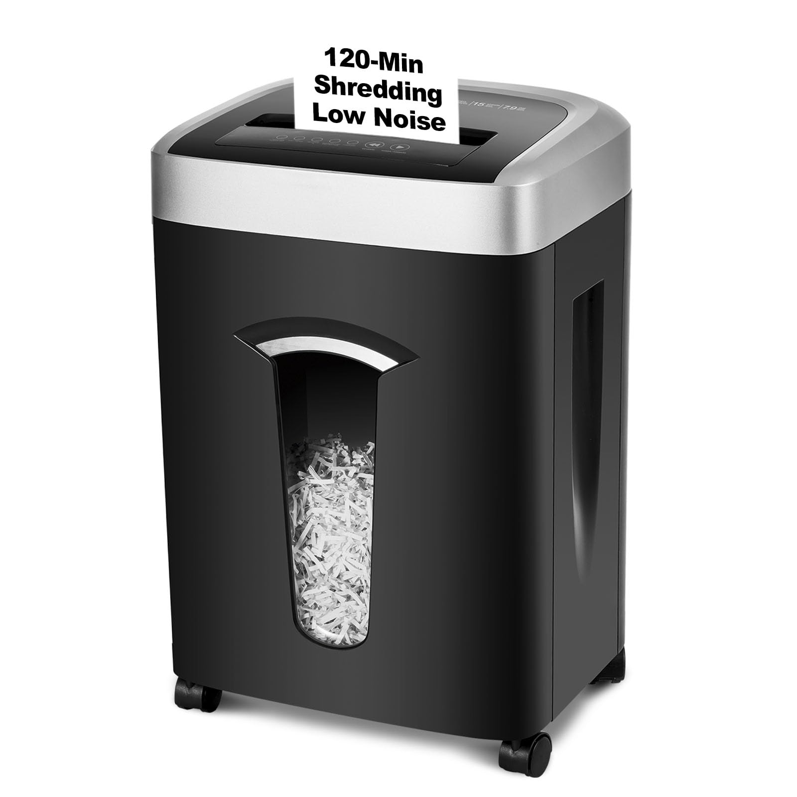 120-Minute Heavy Duty Paper Shredder - 15-Sheet Capacity, 30L (7.9 Gallon) Bin, 58dB Ultra Quiet Operation, P4 Cross-Cut Security Shredder for Home & Office Use - Perfect for Confidential Document Destruction & Daily Paper Recycling