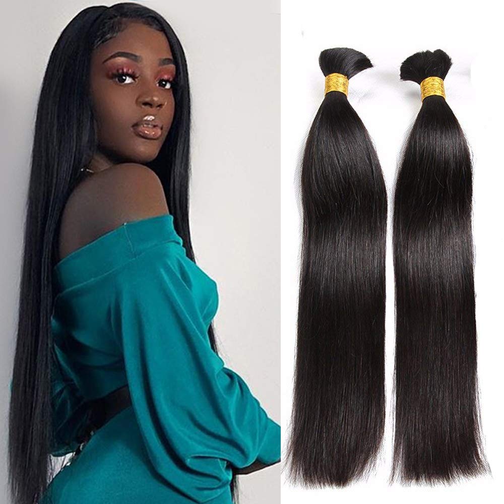 100% Human Hair Bundles - Brazilian Virgin Straight Hair Extensions 16 Inch (100g Per Bundle) for Braiding, Weaving & Styling | Natural Color, No Weft Bulk Hair | Perfect for Daily Wear, Parties & Special Occasions