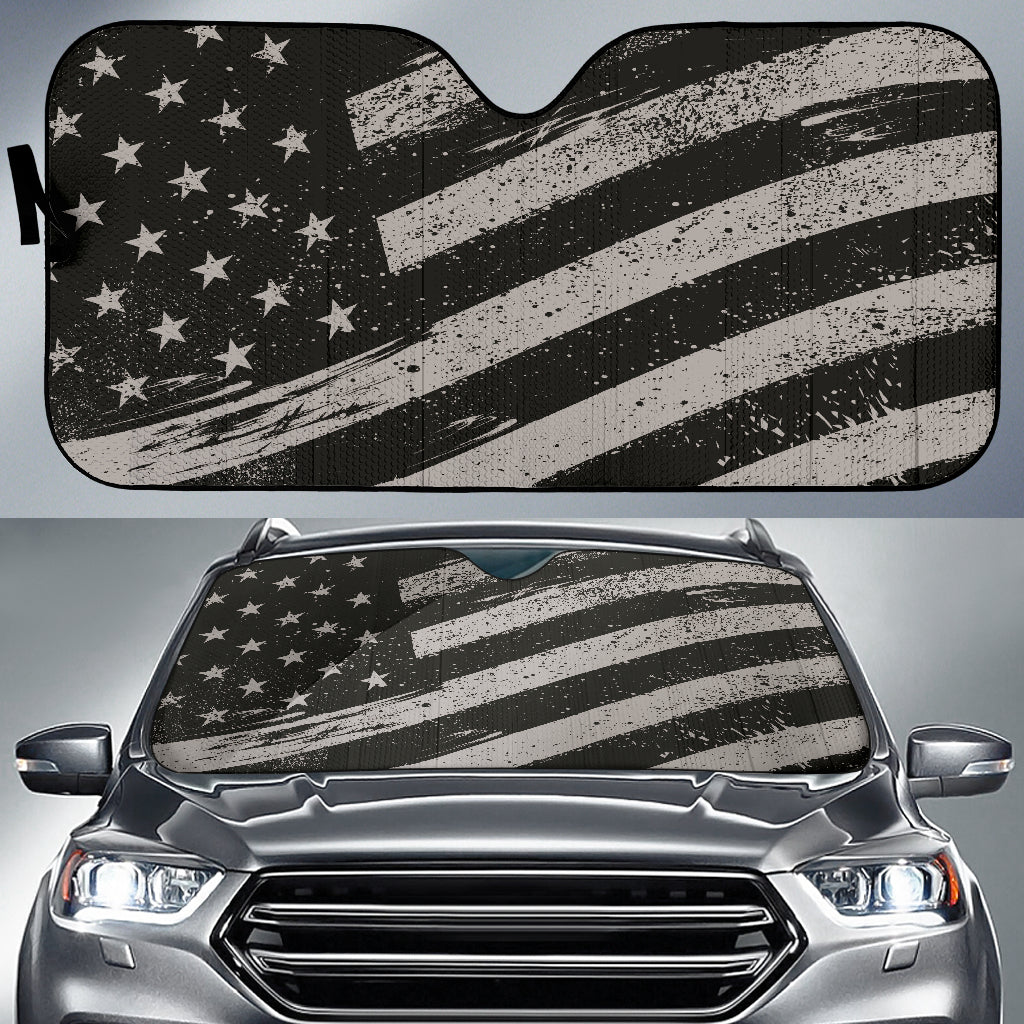 Premium Black & White American Flag Car Sun Shade - UV Protection & Heat Blocking for Vehicles - Perfect for Patriotic Drivers, Road Trips & Outdoor Events
