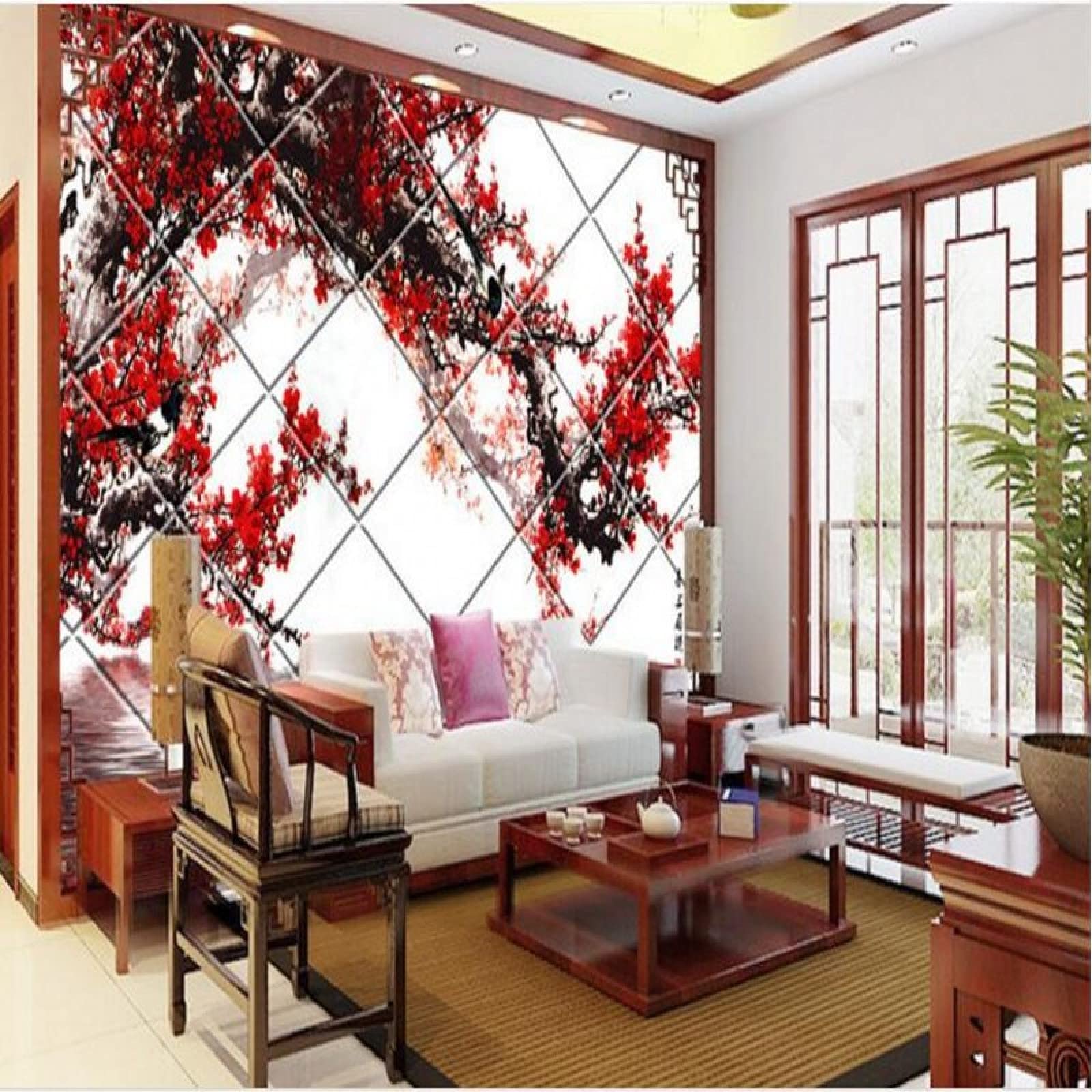 3D Gorgeous Red Leaf Tree Wall Mural - Removable Self-Adhesive Wallpaper for Kids Room, Living Room & TV Backdrop - 106