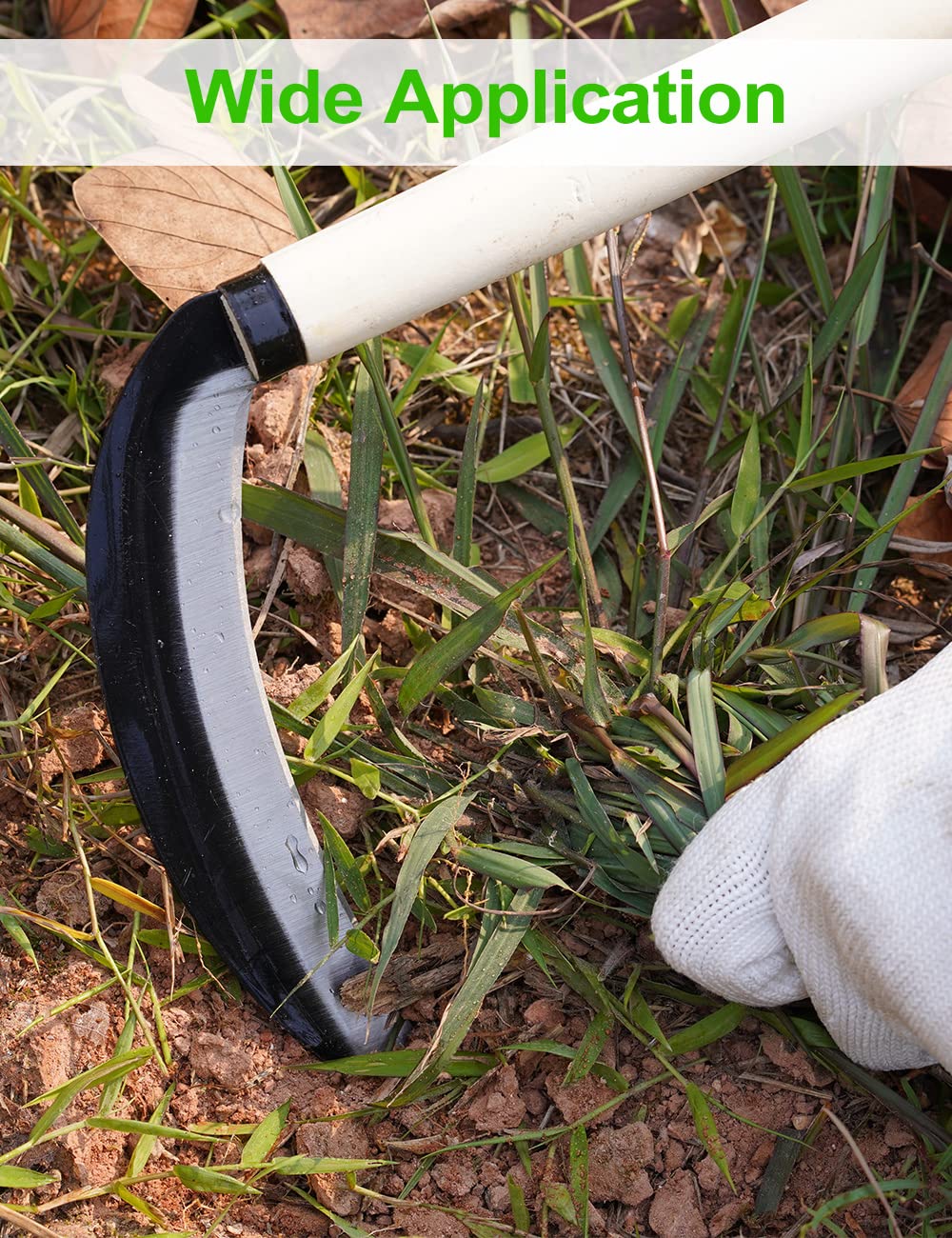 TOYPOPOR 15'' Carbon Steel Japanese Grass Sickle - Heavy Duty Gardening Hand Tool for Weeding, Farming & Lawn Care - Sharp Scythe Blade Cutter for Efficient Manual Mowing & Quick Yard Work - Perfect for Garden Maintenance, Landscaping & Weed Removal