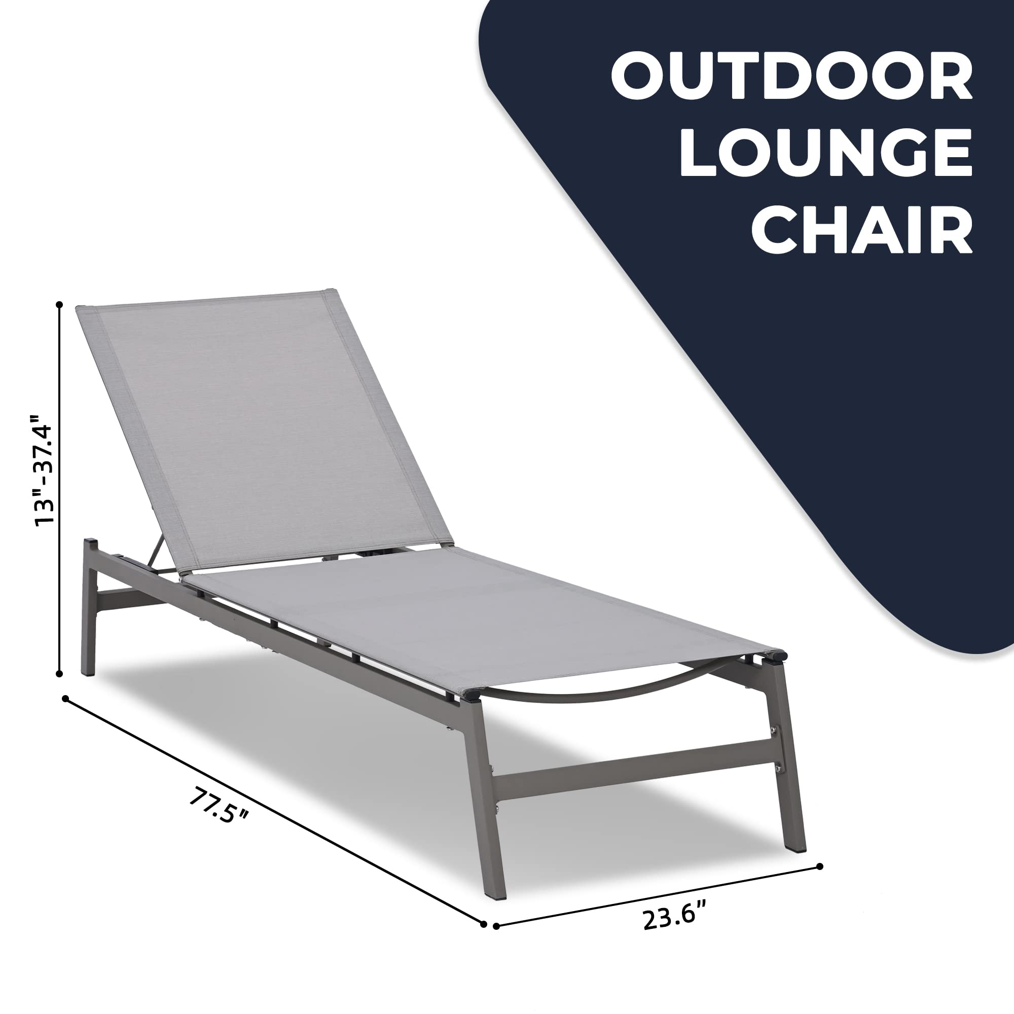 **HAPPATIO Patio Chaise Lounge Chair - Breathable Textilene Fabric, All-Weather Outdoor Chaise for Patio, Backyard, Porch, Garden & Poolside (Light Gray) - Perfect for Sunbathing, Relaxing & Lounging**