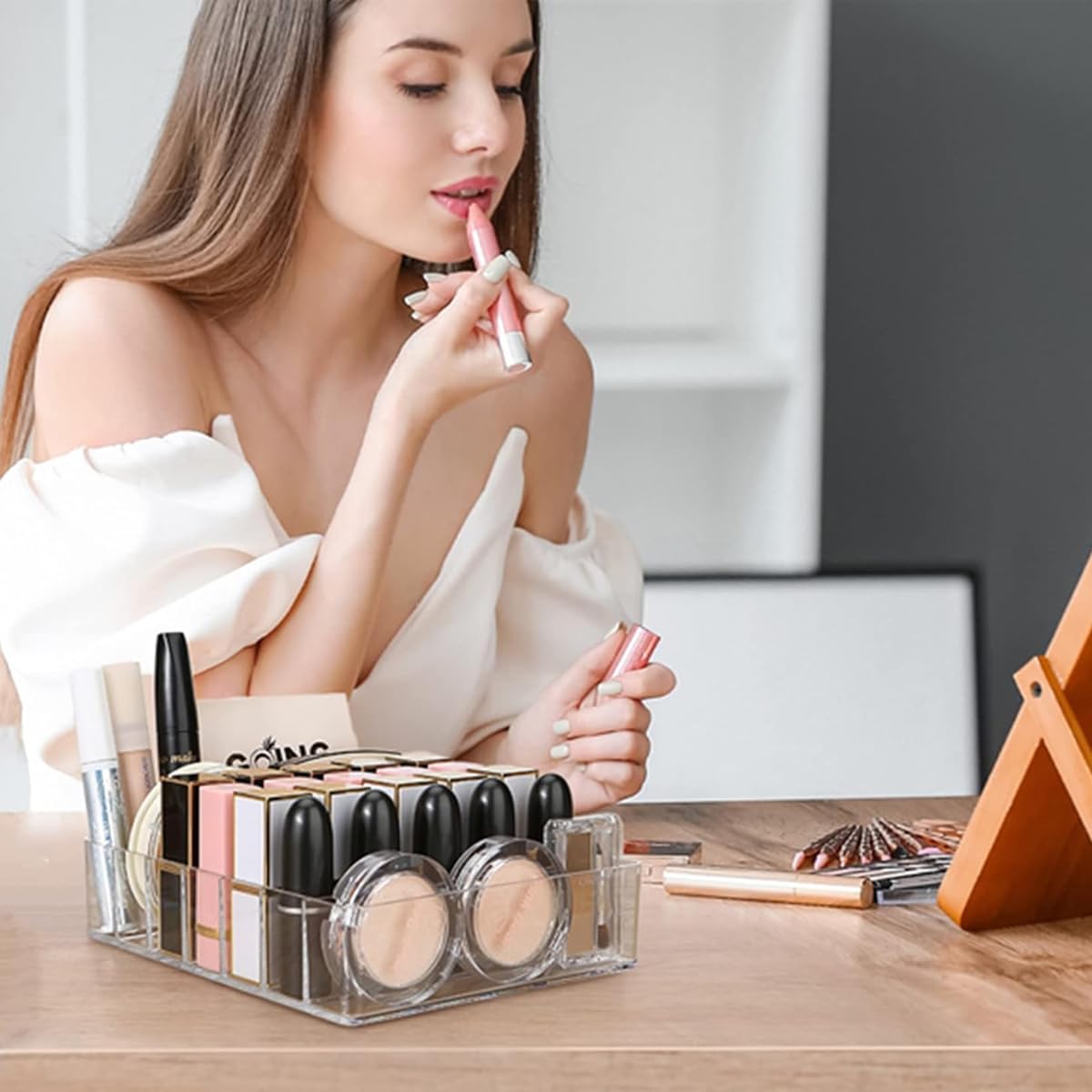 MAYCREATE® 7-Section Clear Acrylic Makeup Organizer - Cosmetic Storage for Vanity, Drawer & Bathroom | Perfect for Lipsticks, Brushes & Skincare Products Organization