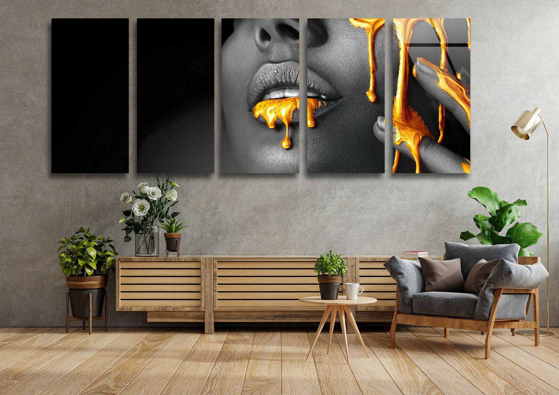 Elegant Black Woman Face Gold Liquid Glass Wall Art - Modern Home Decor for Living Room, Bedroom & Office