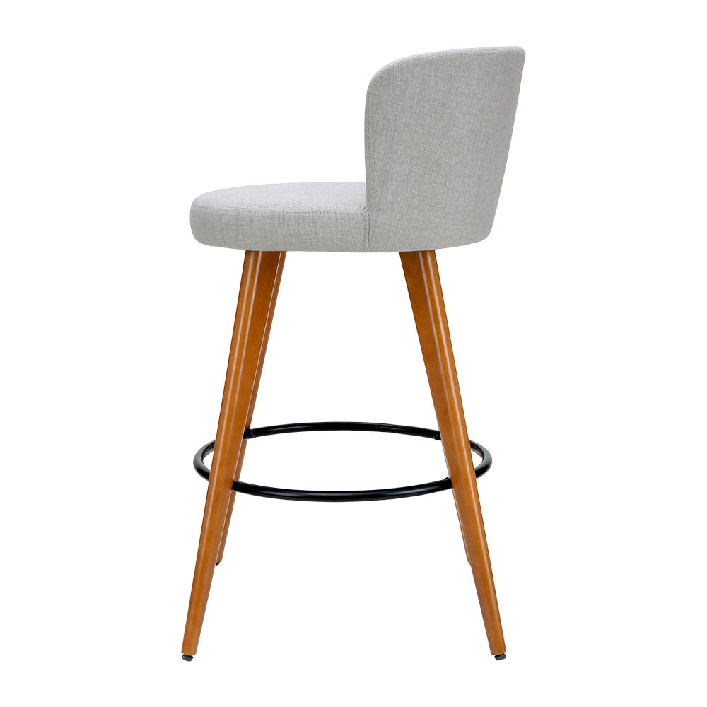 2-Pack Grey Linen Padded Wooden Bar Stools for Kitchen Island, Breakfast Nook & Home Bar Decor