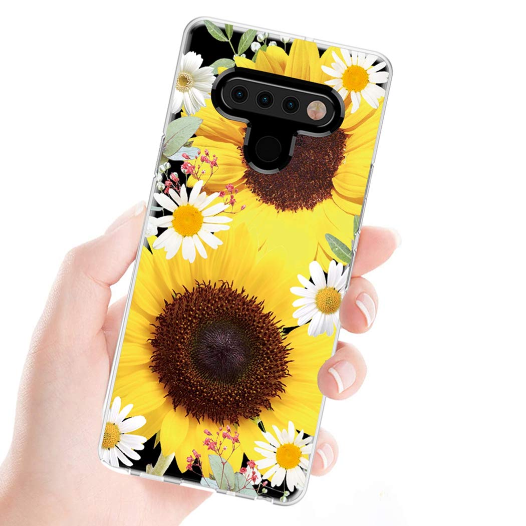 Shockproof Clear TPU Phone Case for LG K51, LG Reflect & LG Q51 - Soft Transparent Protective Cover for Women & Girls (Sunflower Design) - Perfect for Everyday Use, Work & Travel Protection