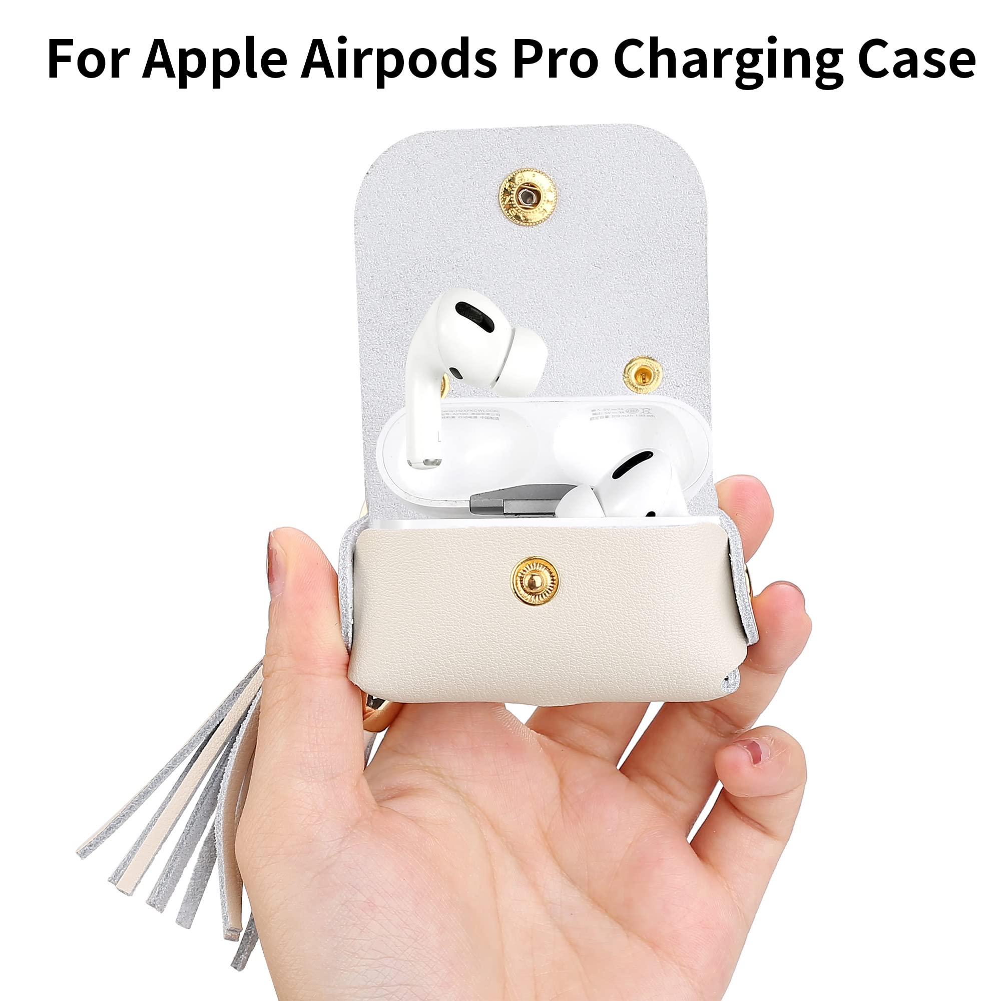Genuine Leather AirPods Pro Charging Case Cover with Tassels - Compatible with AirPods Pro 1st (2019) & 2nd Gen (2022) - Beige | Stylish Protection for Daily Use, Travel & Gifts