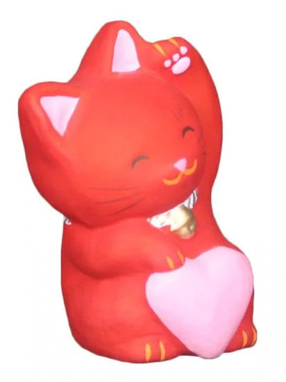 Authentic Japanese Maneki Neko Lucky Cat Figurine - Nagahama Doll Red Beckoning Cat for Good Fortune | Perfect for Home Decor, Office Feng Shui & Gift Giving