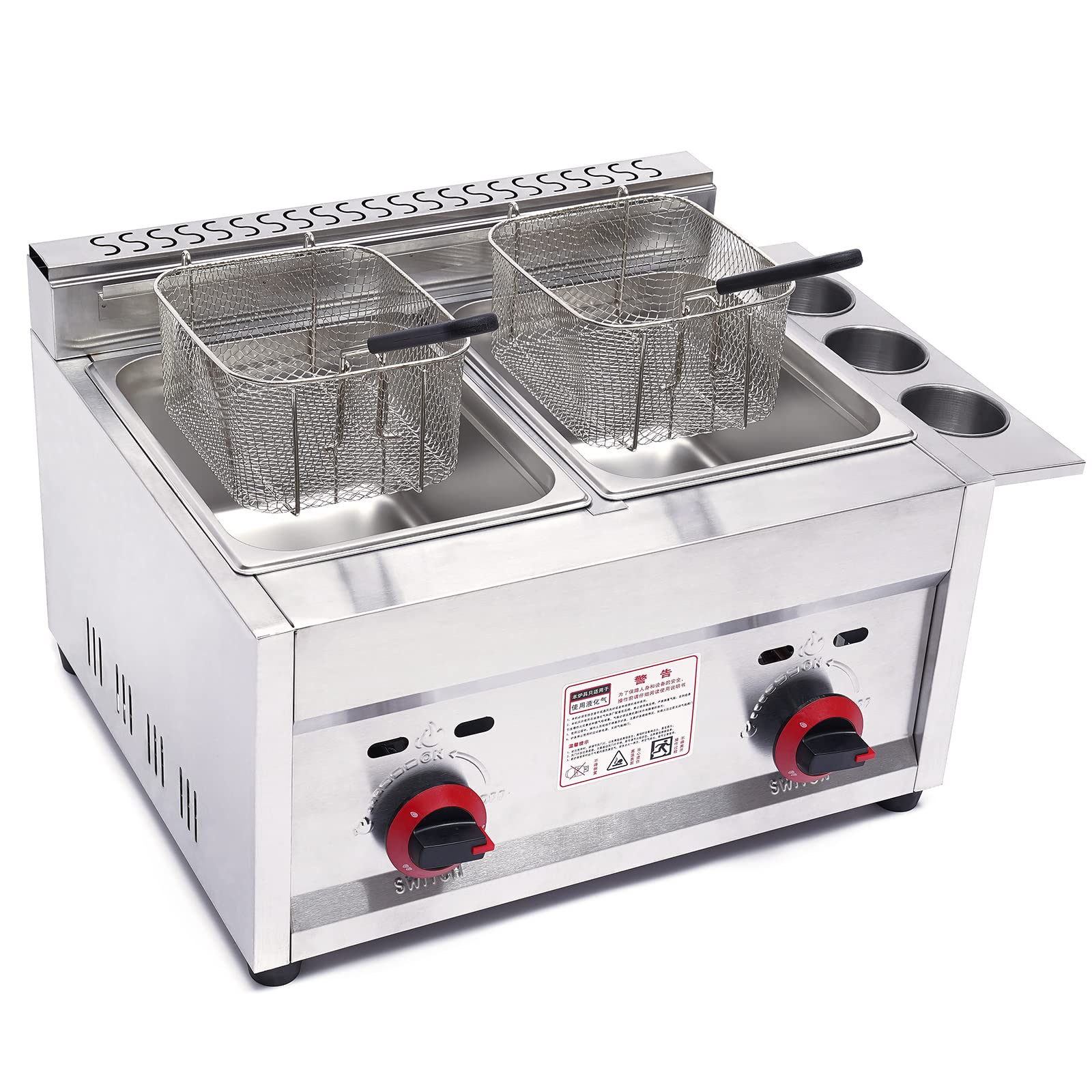 12L Commercial Countertop Deep Gas Fryer - Stainless Steel Outdoor Cooker with 2x 6L Baskets for Chicken, Chips & French Fries - Perfect for Home Kitchen & Restaurant Use