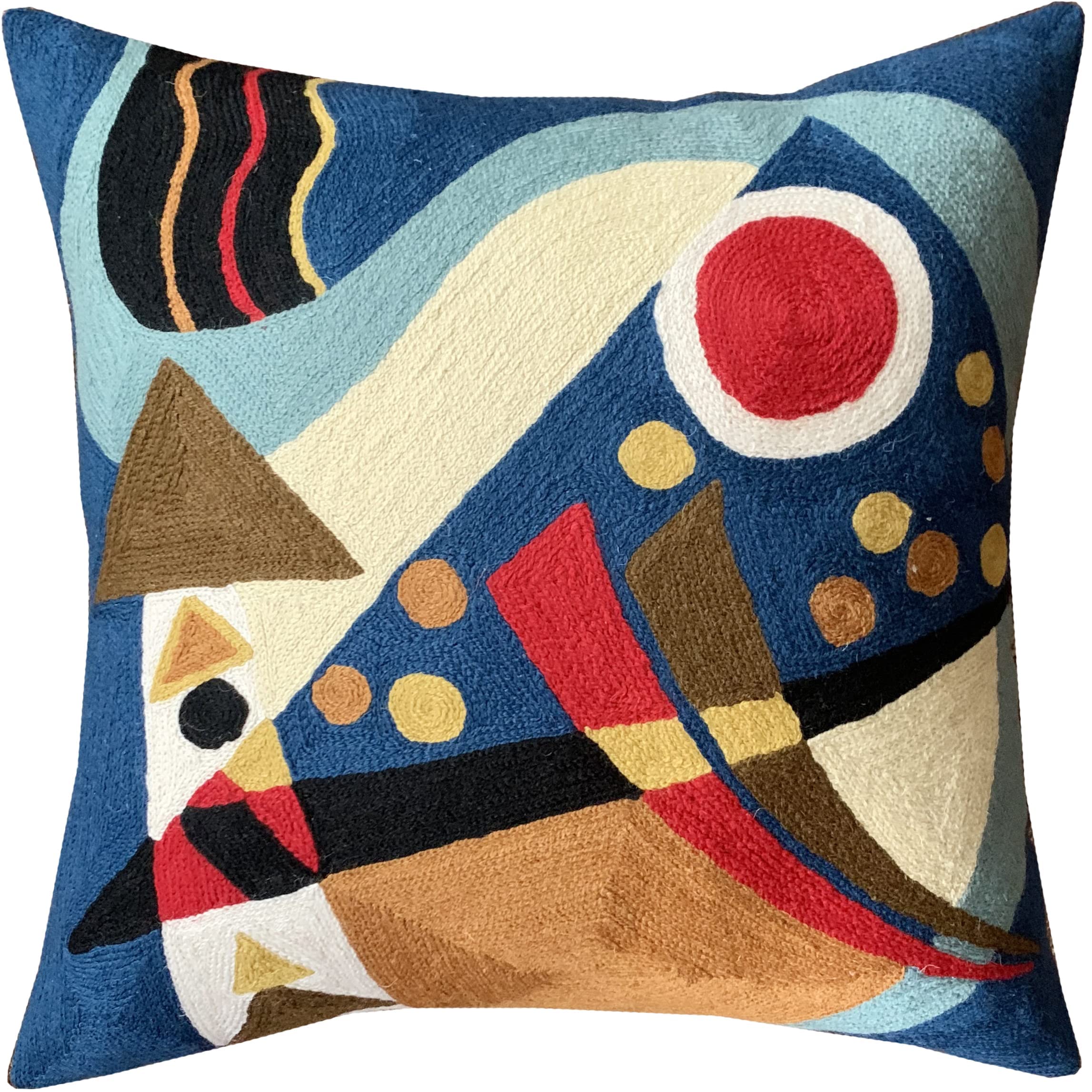 Kandinsky Modern Pillow Cover - Blue Abstract Throw Pillow Case 18x18 Inch - Handmade Wool Cushion Cover for Sofa, Bed, Chair - Mid Century Modern Decor for Living Room, Bedroom & Outdoor Patio