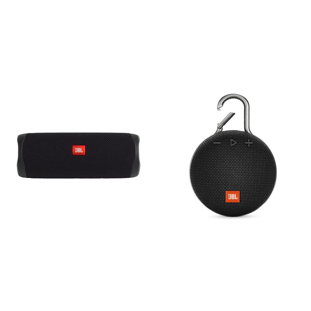 JBL FLIP 5 & Clip 3 Waterproof Portable Bluetooth Speakers - IPX7 Waterproof, Wireless Outdoor Speakers with 12+ Hours Playtime - Perfect for Beach, Pool, Camping & Travel (Black, New Model)