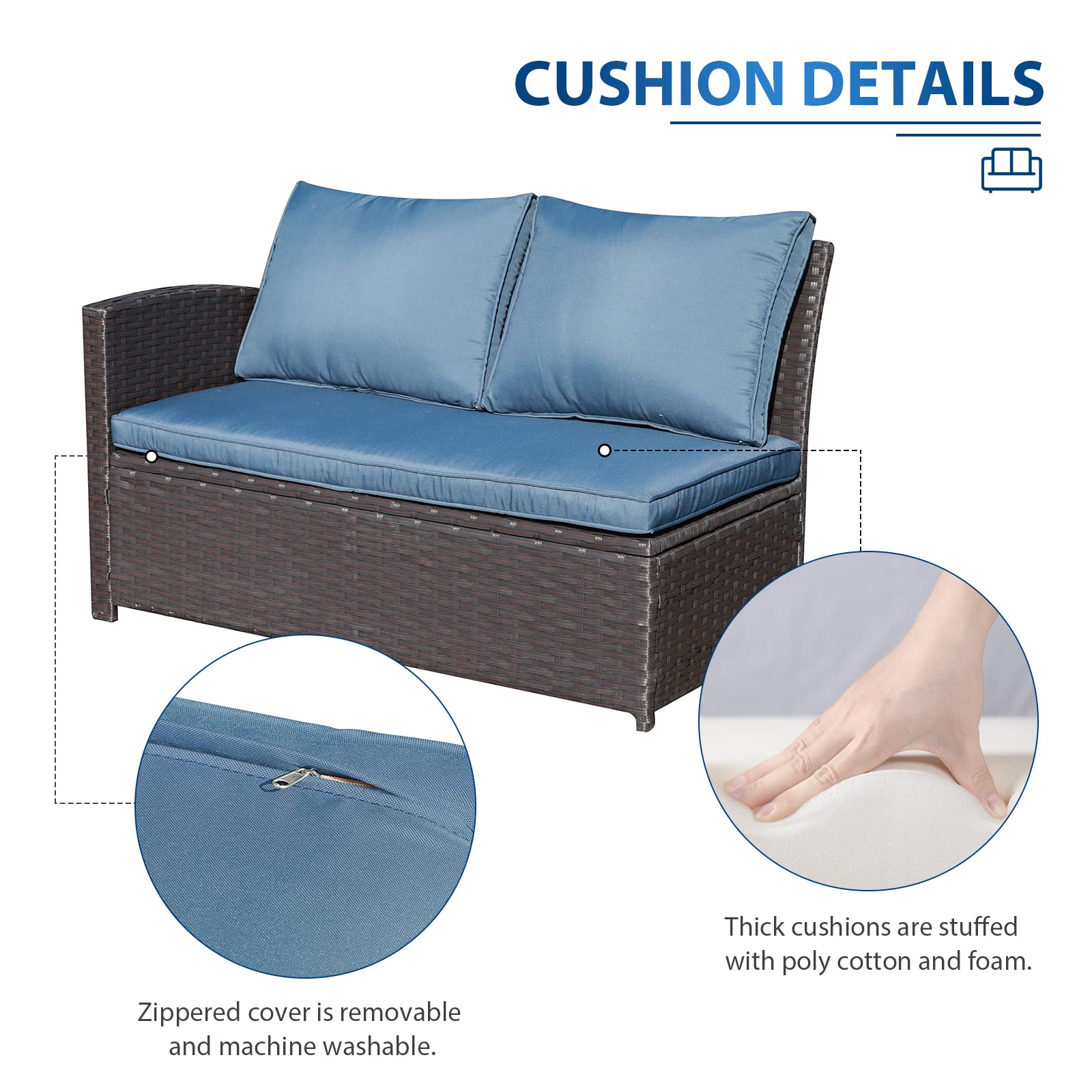 COBANA 7-Piece All-Weather Wicker Patio Furniture Set - Outdoor Sectional Sofa with Dining Table & Chairs - Aegean Blue - Perfect for Backyard, Garden, Poolside & Patio Relaxation