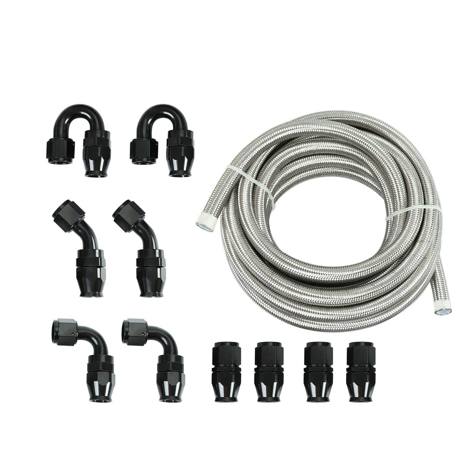10AN 20FT Fuel Line Hose Kit - E85 Compatible Nylon Braided Fuel Hose with 10PCS Swivel Fitting Adapters (Silver) - Perfect for Automotive Fuel Systems, Racing, Marine & Off-Road Applications