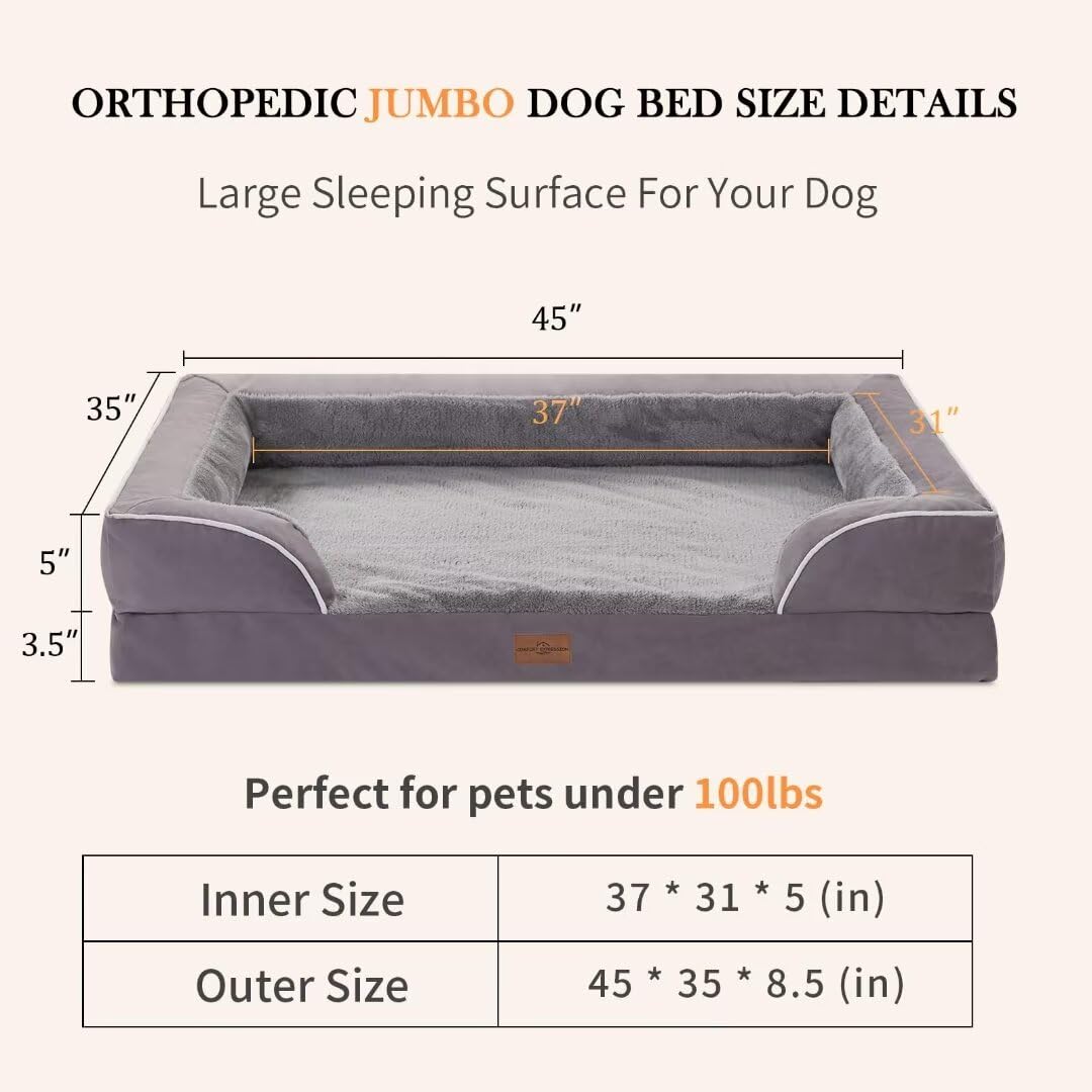 Extra Large Orthopedic Dog Bed - Waterproof, Washable & Non-Slip Jumbo Pet Bed for Giant Breed Dogs with Removable Cover (Purple) - Perfect for Elderly Dogs, Arthritic Pets & Spacious Living Rooms
