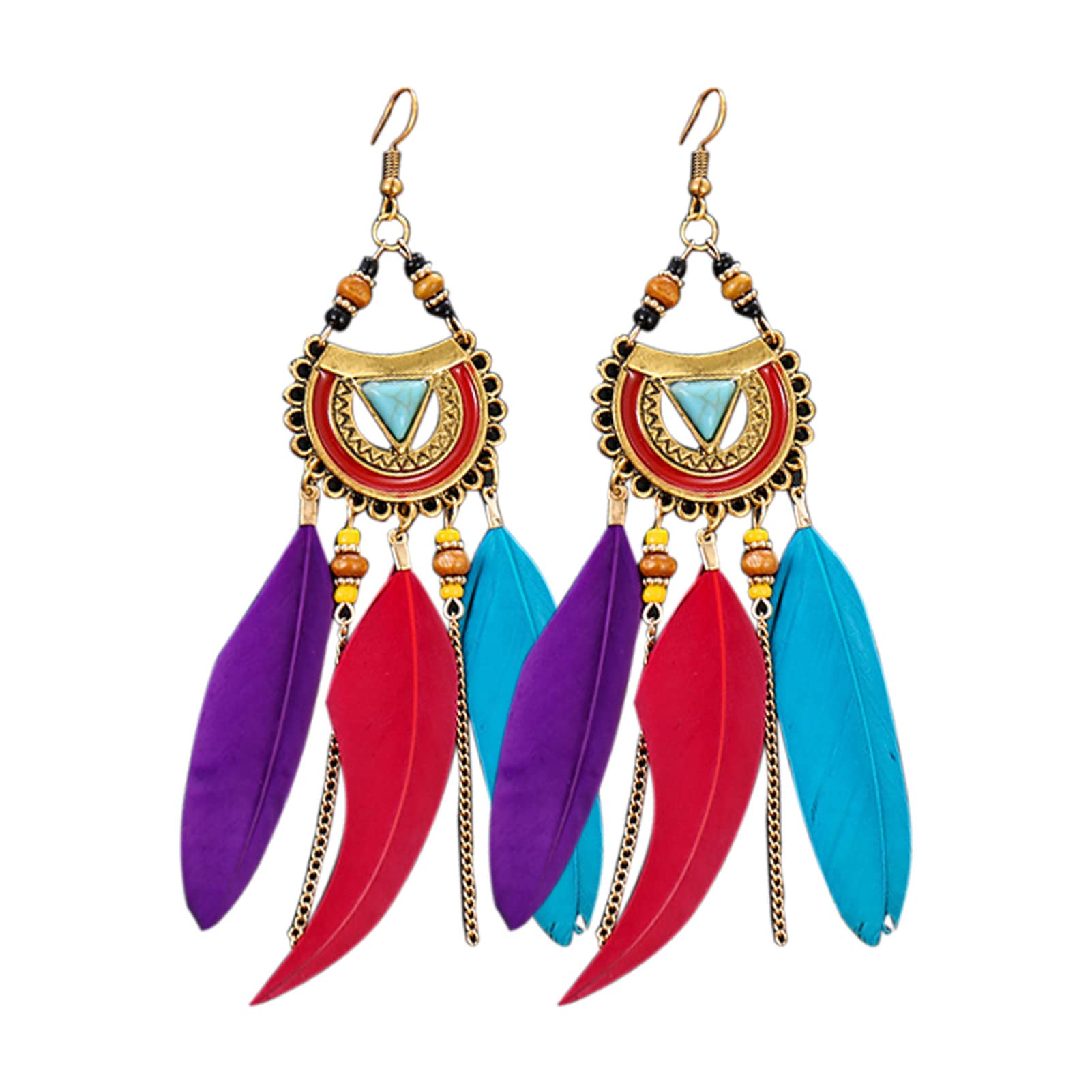 Bohemian Style Feather Dangle Earrings for Women - Statement Drop Hoop Earrings with Synthetic Feathers, Perfect for Valentine's Day, Anniversary & Wedding Gifts | Boho Chic Jewelry for Everyday Wear & Special Occasions
