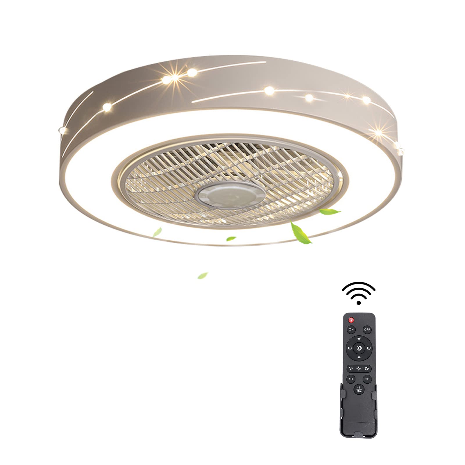 21.6 Inch Modern LED Ceiling Fan with Light - 32W Remote Control, Dimmable, Timer Function, Low Profile Enclosed Design - Perfect for Living Room, Bedroom & Home Office (White)