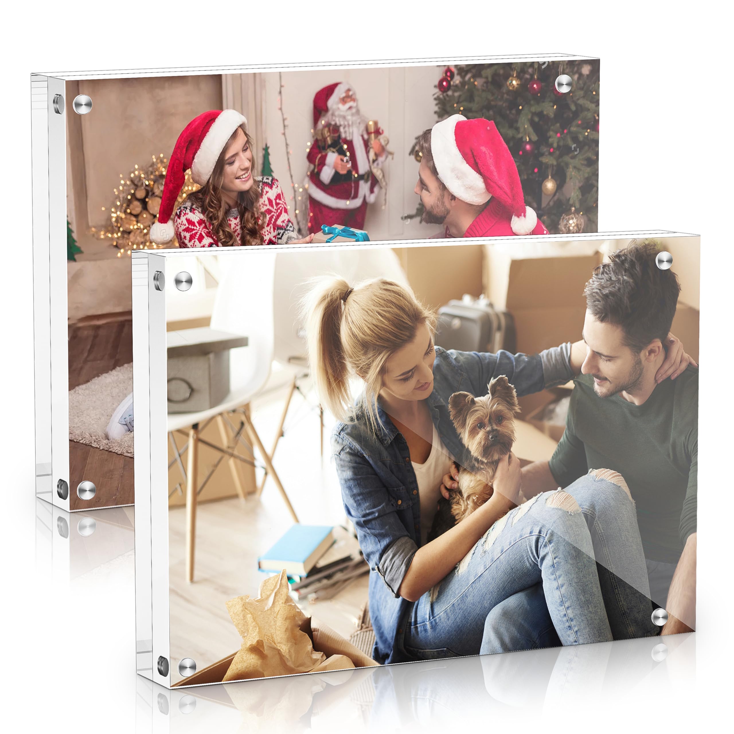 8x10 Acrylic Picture Frames 2 Pack - 20% Thicker Clear Magnetic Photo Frames, Double Sided Freestanding Frameless Display for Desk, Wall or Tabletop - Perfect for Office Decor, Family Photos & Artwork Display