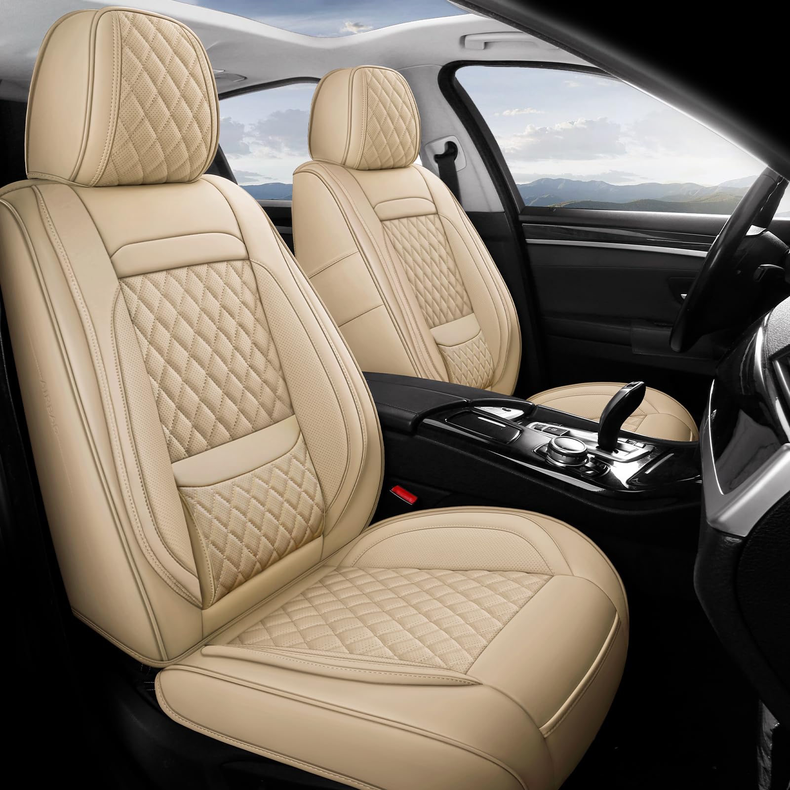 BABYBLU 2-Piece Universal Leather Car Seat Covers - Breathable Waterproof Front Seat Protectors for Cars, SUVs & Trucks | Perfect for Daily Commute, Road Trips & Family Travel