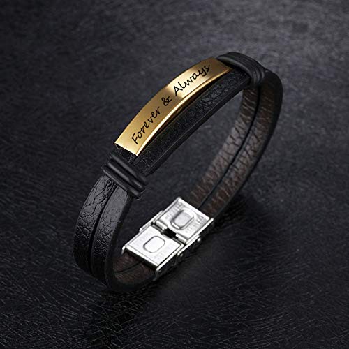 Personalized Black Leather Bracelet for Men & Women - Custom Engraved ID Bracelet - 7.6 Inch Adjustable Wristband - Perfect Gift for Dad, Father's Day, Anniversary & Special Occasions - Great for Everyday Wear, Outdoor Activities & Formal Events