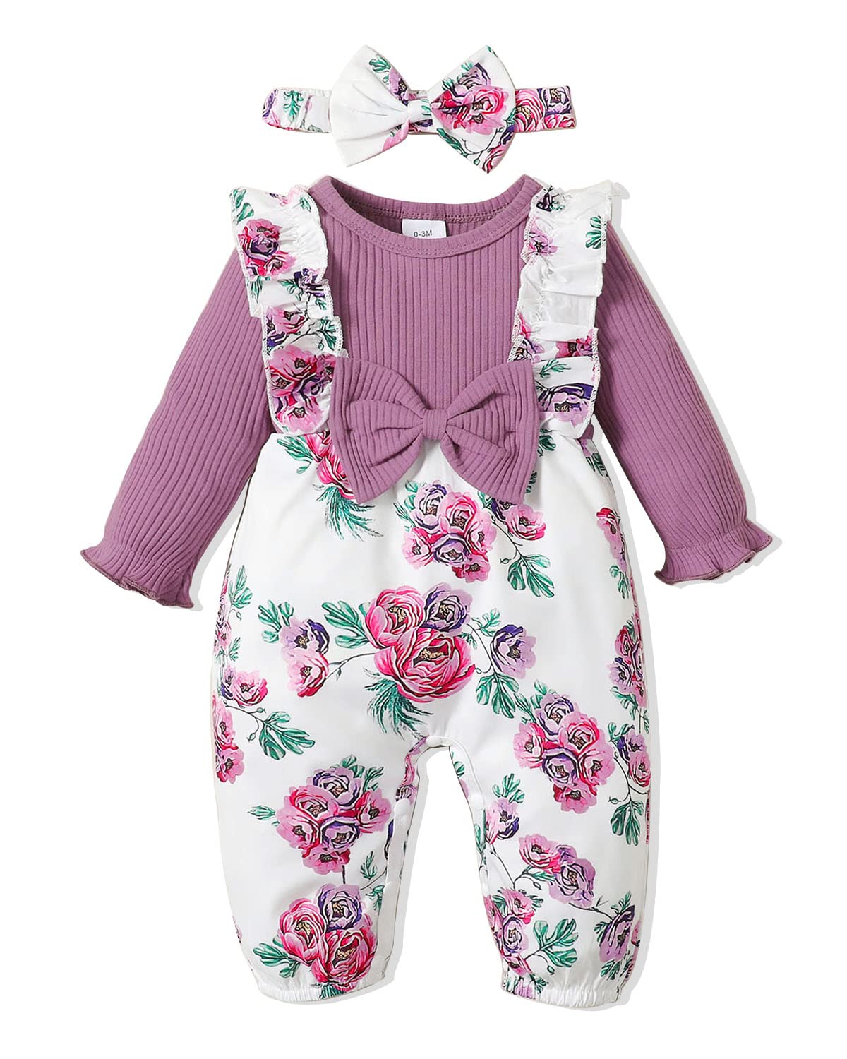 Newborn Baby Girl Clothes - Long Sleeve Floral Suspenders Romper Jumpsuit Outfit | Soft & Comfortable Infant Wear for 0-12 Months | Perfect for Photoshoots, Parties & Daily Outings