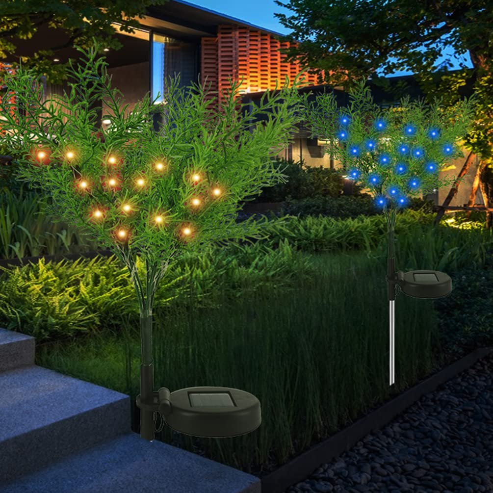 2 Pack Solar Powered Christmas Tree Stake Lights - Outdoor Holiday Lawn Decor with Stainless Steel Ground Insert - Waterproof Solar Garden Lights for Yard, Pathway, Patio & Christmas Decoration