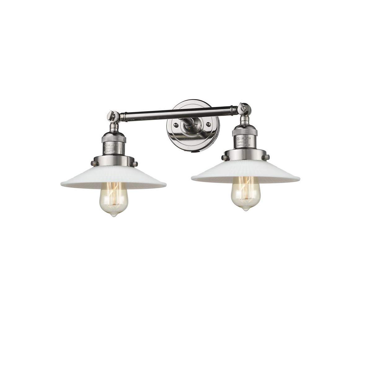 Polished Nickel Bathroom Vanity Light Fixture - 18 Inch Wide White Glass with Steel/Cast Brass Base - 2 LED Lights for Modern Bathroom Lighting - Perfect for Vanity Mirror, Powder Room & Bathroom Decor