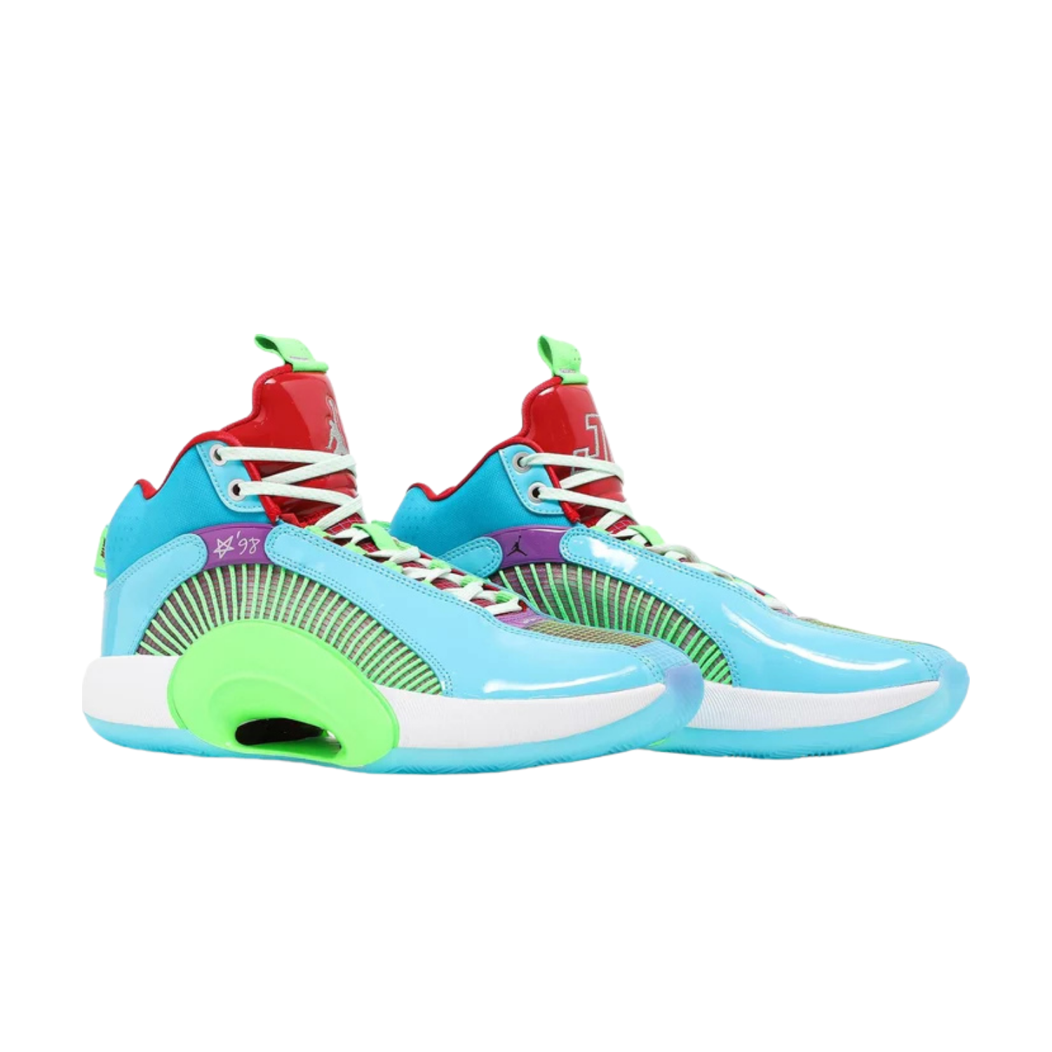 Jordan XXXV Jayson Tatum Women in Power PE Basketball Shoes - Light Blue, Lime & Red Colorway - Perfect for Court Performance & Streetwear Fashion