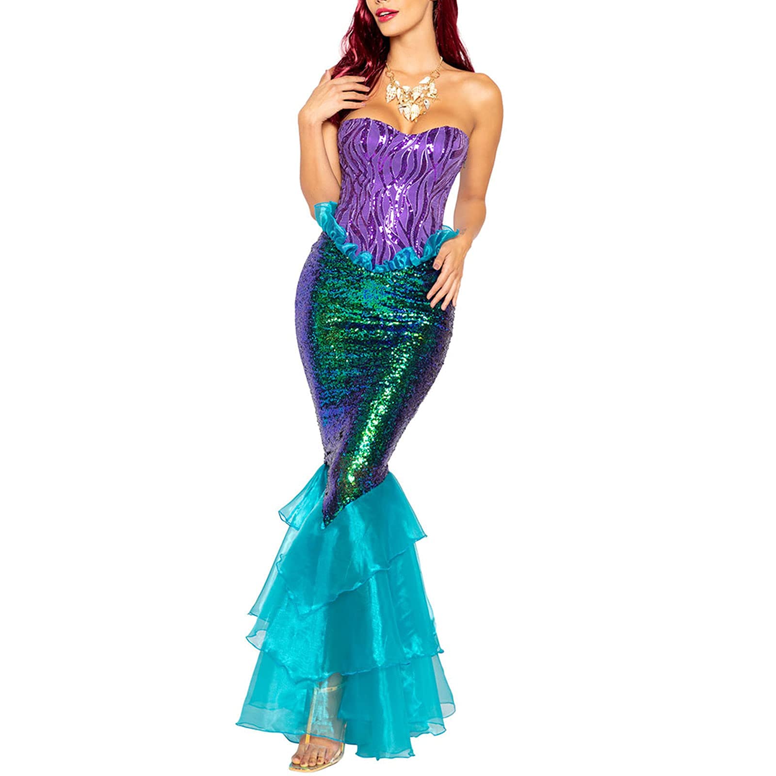 **Women's Halloween Mermaid Costume – Sparkling Sequins Tube Top & Long Tail Skirt – Sexy Bodycon Party Dress for Cosplay, Princess Theme, and Underwater Fantasy**    *(Perfect for Halloween Parties, Cosplay Events, Themed Dances, and Mermaid-Themed Photo Shoots!)*