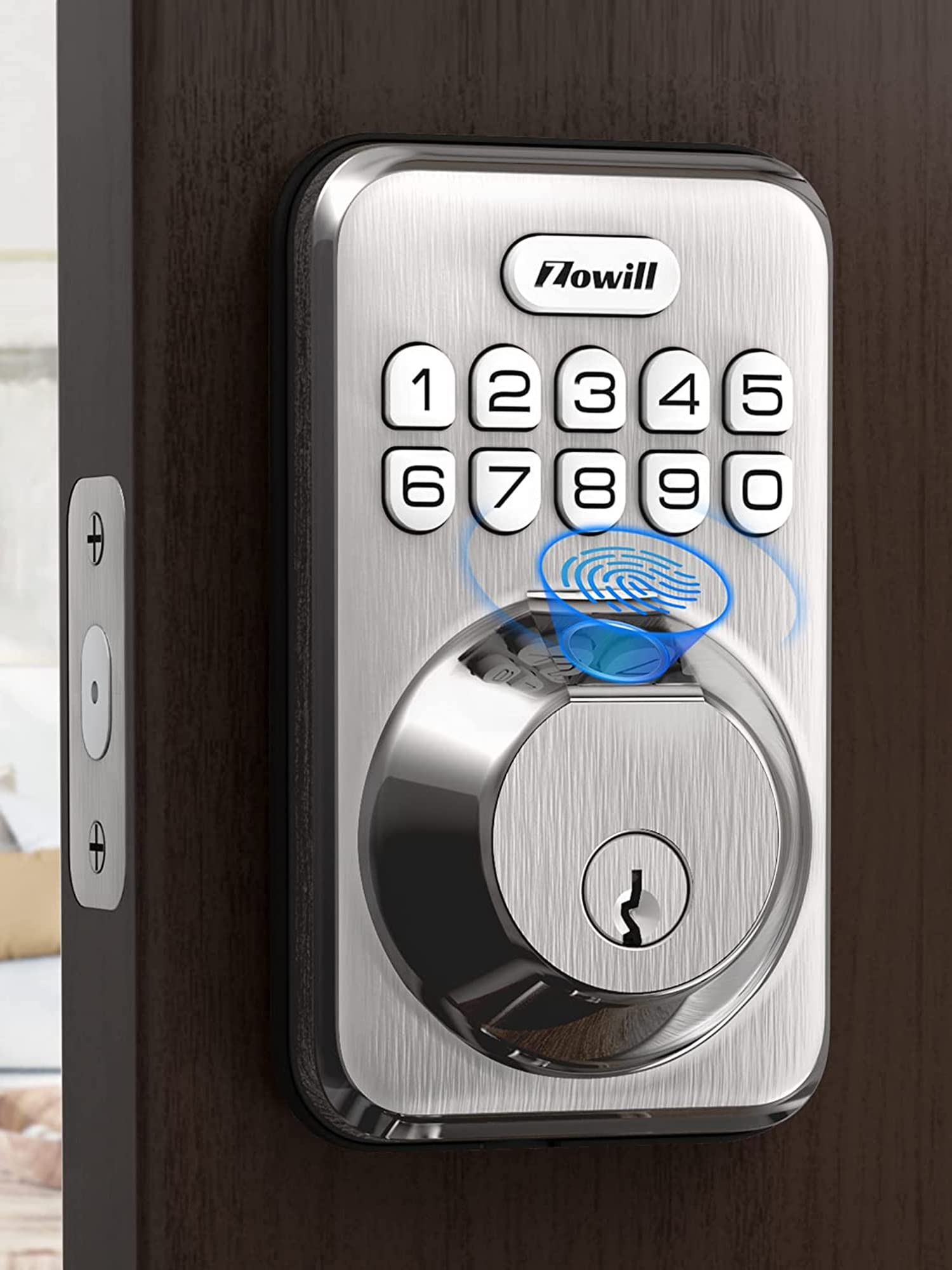 Zowill Smart Fingerprint Door Lock - Keyless Entry Deadbolt with 20 Biometric Fingerprints, Auto Lock & One-Touch Locking - Easy Install Electronic Keypad - Satin Nickel Finish | Perfect for Homes, Apartments, Offices & Vacation Rentals