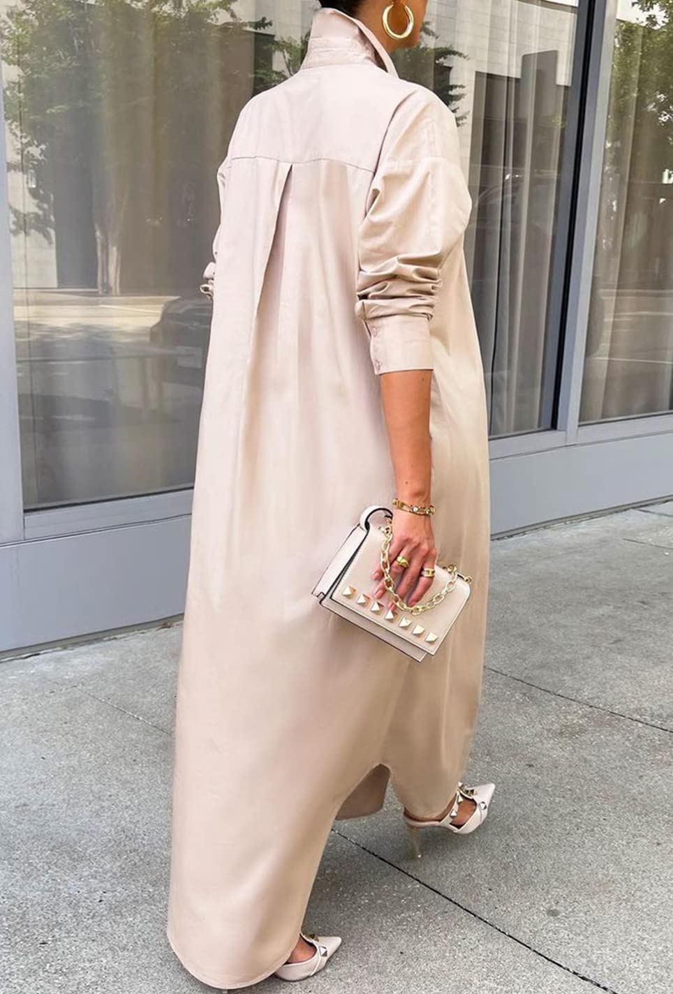 Choichic Women's Casual Long Sleeve Cotton Button Down Shirt Dress - Flowy Maxi Dress for Everyday Wear, Office & Spring Outfits