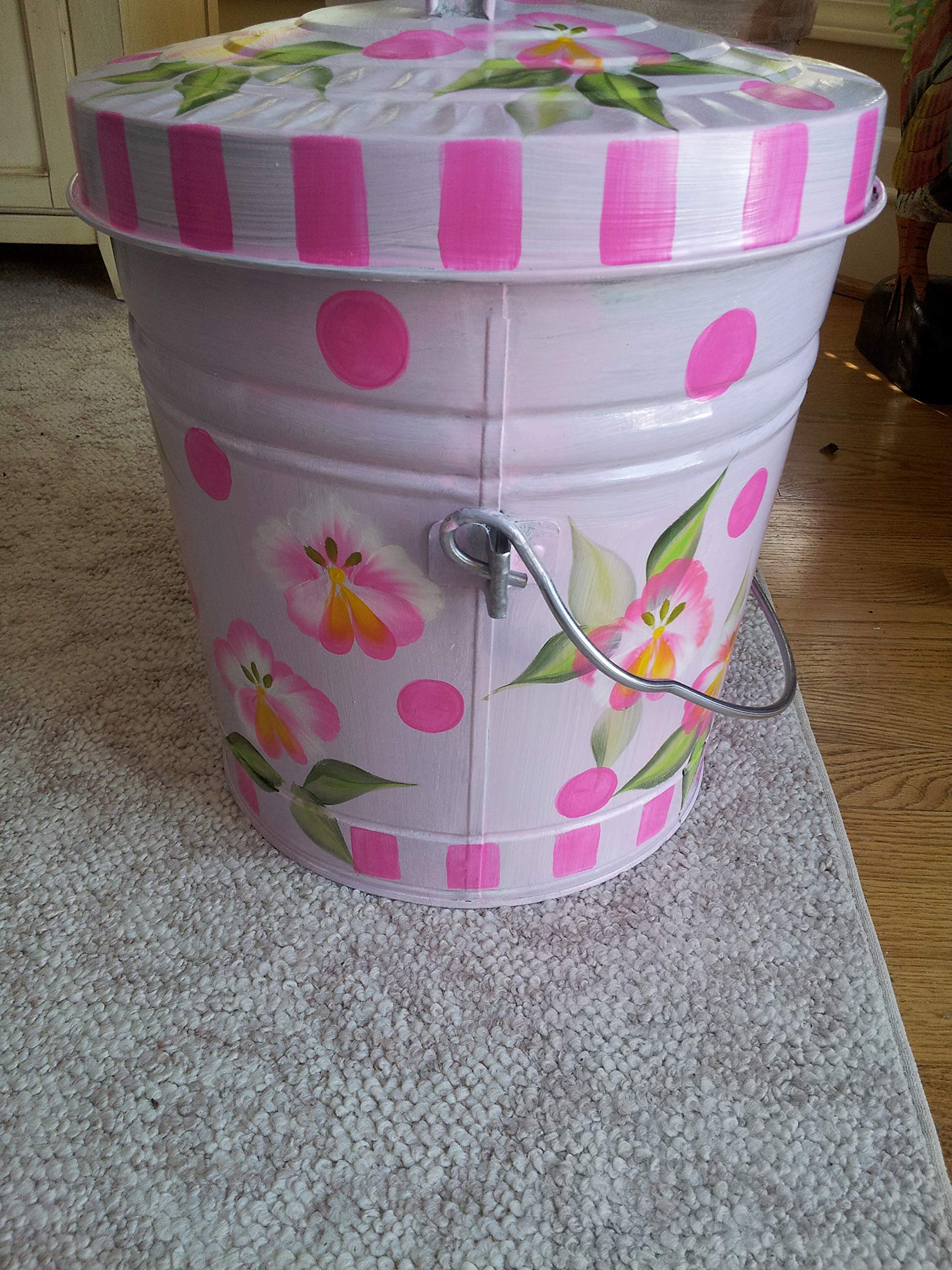 6 Gallon Hand Painted Decorative Trash Can - Elegant Waste Bin for Kitchen, Bathroom & Office - Stylish Garbage Storage Solution with Lid for Home Decor