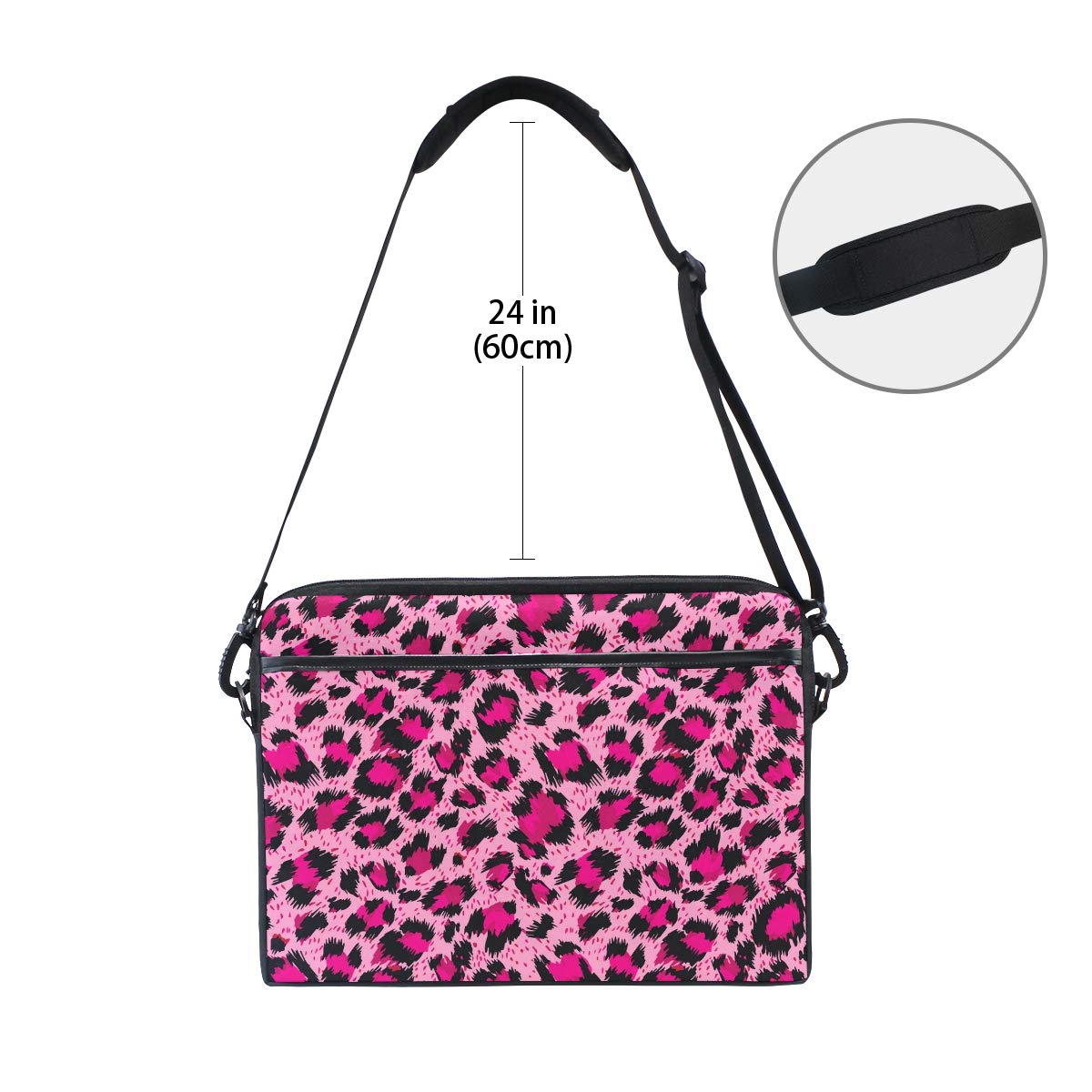 VIKKO Luxury Pink Leopard Laptop Bag for 11.6-14 Inch Devices, Stylish Shockproof Sleeve with Shoulder Strap, Perfect for Work, Travel, and School