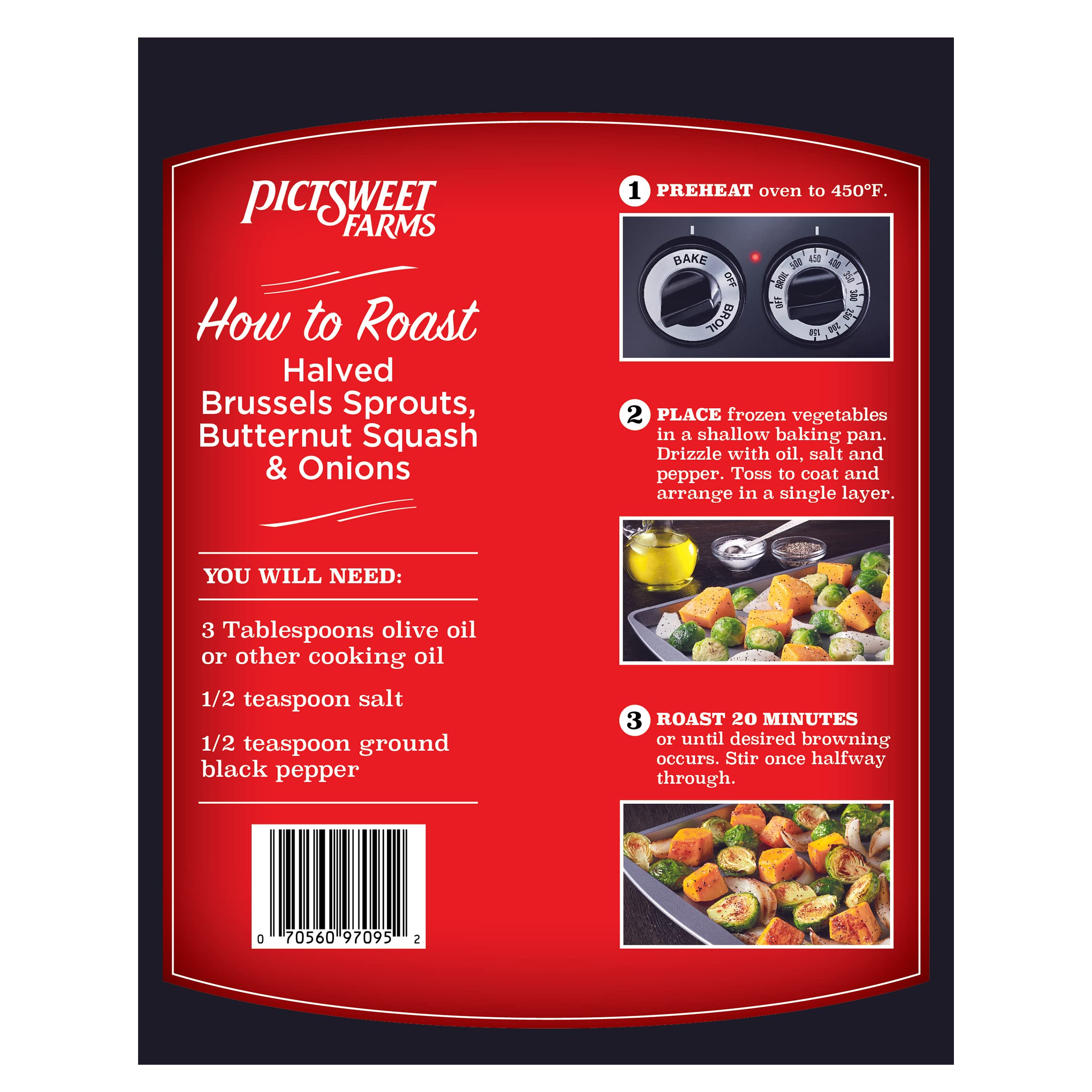 Pictsweet Farms Roasted Vegetables Mix - Halved Brussels Sprouts, Butternut Squash & Onions - 18 oz - Perfect for Oven Roasting, Meal Prep & Healthy Sides