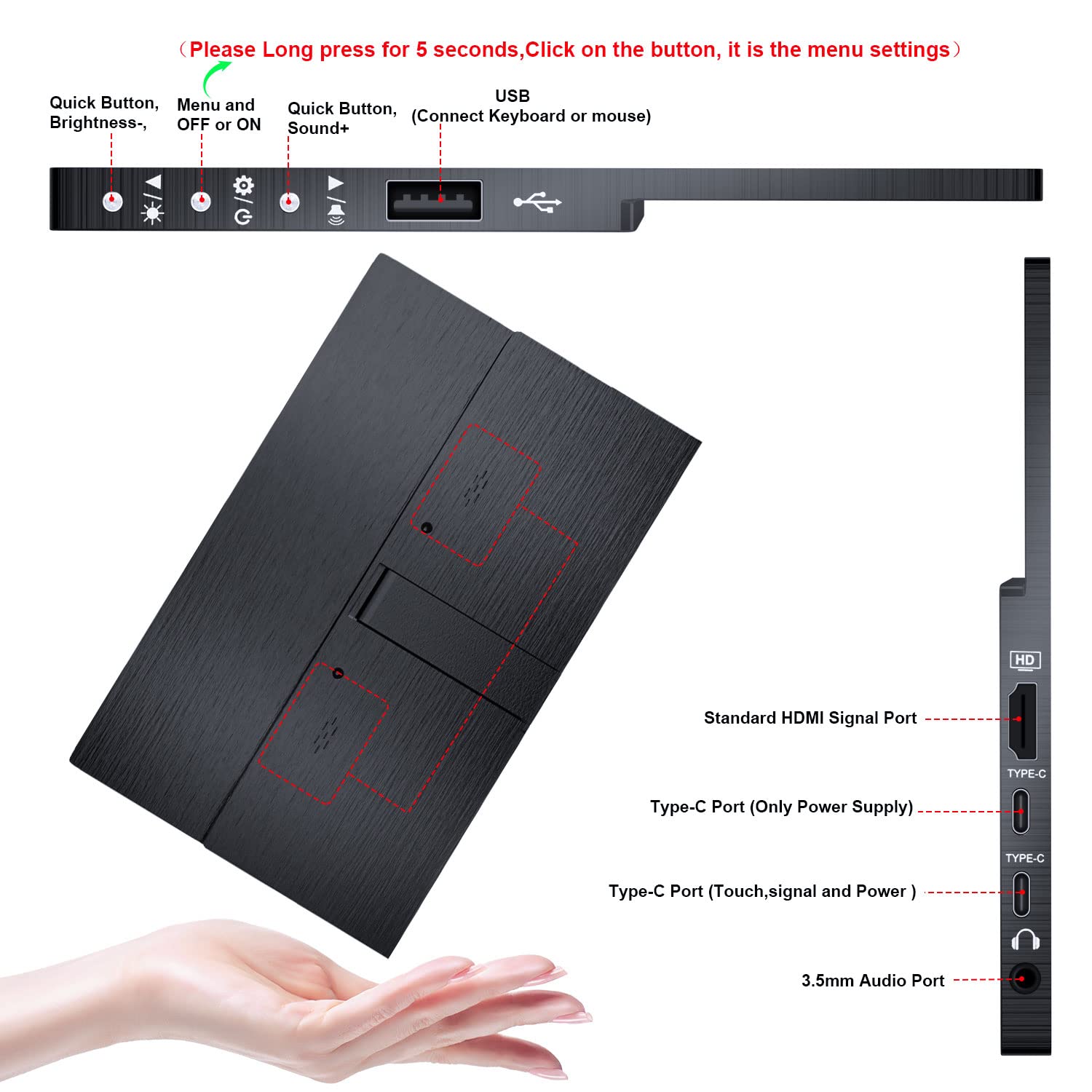 11.6 Inch Portable Touchscreen Monitor with USB-C & HDMI - 1366x768 HD Display for Laptop, PC, Raspberry Pi, PS4, Xbox - Perfect for Gaming, Work & Travel