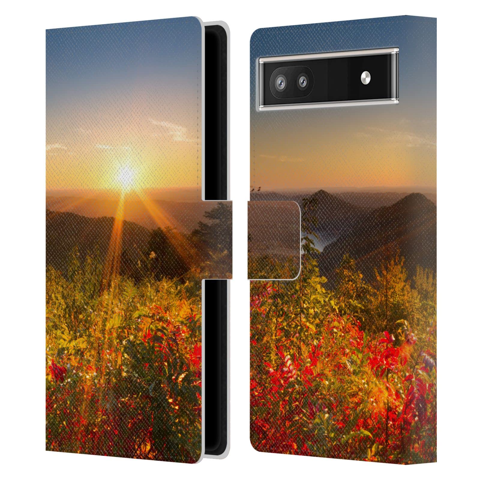 Head Case Designs Officially Licensed Celebrate Life Gallery Fire On The Mountain Florals Leather Book Wallet Case Cover for Google Pixel 6a - Perfect for Travel, Work, and Everyday Protection