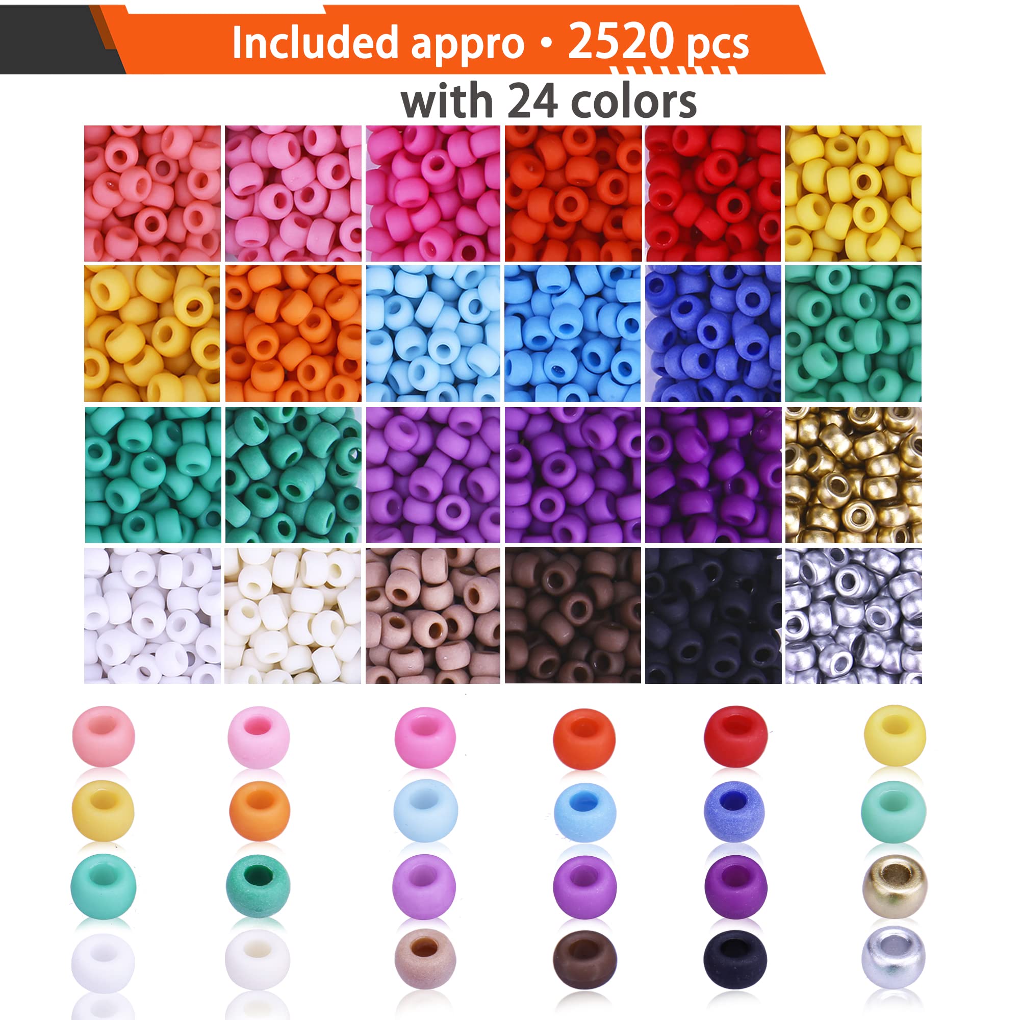 Greentime 2800 PCS 9mm Pony Beads Kit - 24 Colors Opaque Matte Beads for DIY Bracelets, Kandi Jewelry, Hair Braids & Friendship Necklaces | Perfect for Kids Crafts, Party Favors & Summer Camp Activities