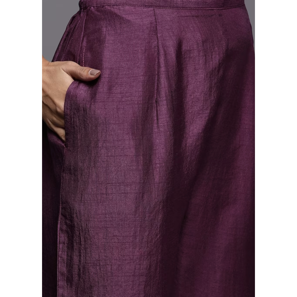 Elegant Purple Floral Embroidered Indian Silk Kurta Set for Women | Traditional Ethnic Wear for Festivals, Weddings & Special Occasions