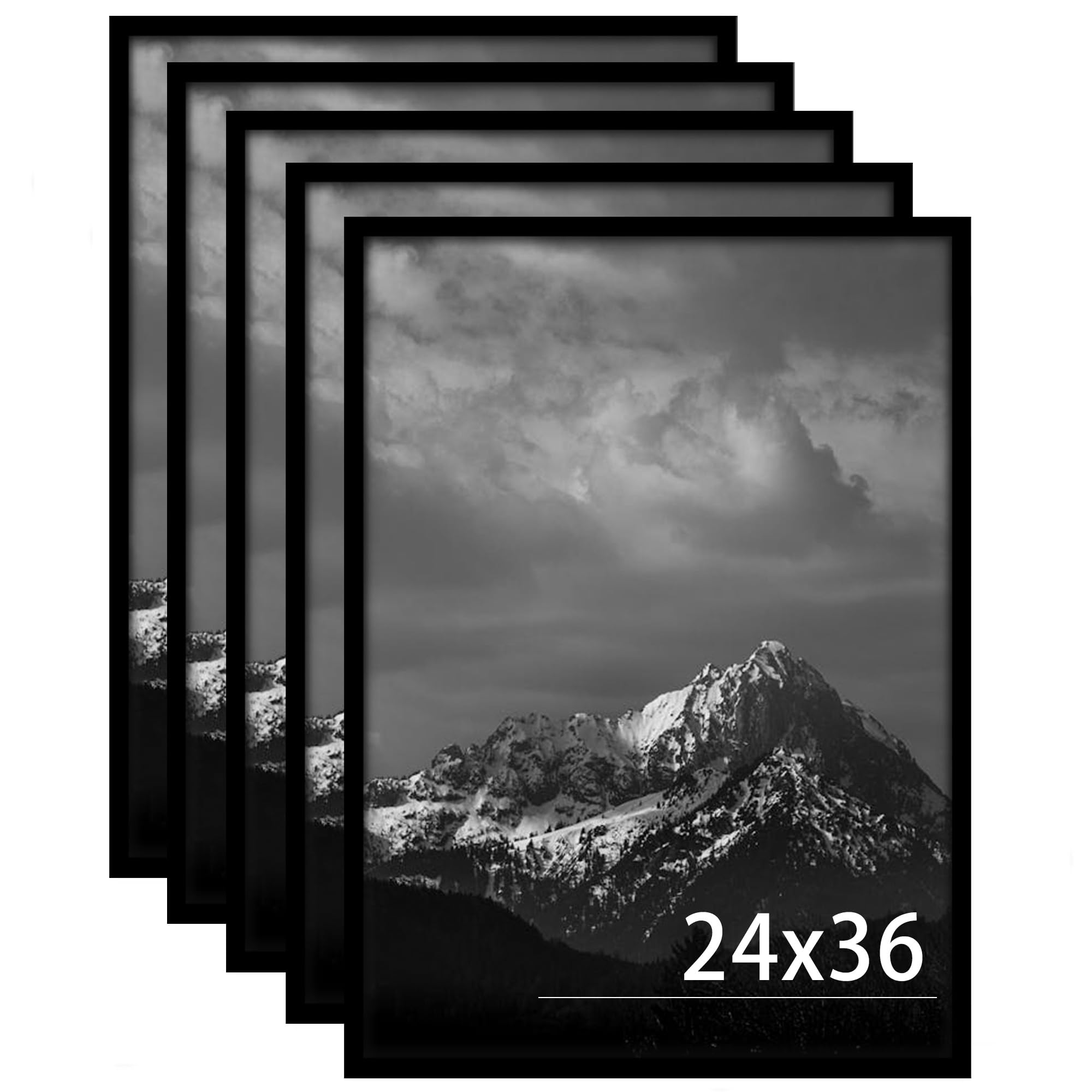 5 Pack 24x36 Poster Frames Black - 24 x 36 Inch Picture Frames with HD Plexiglass, Durable & Scratch-Resistant for Wall Mounting (Horizontal/Vertical) - Perfect for Home Decor, Office Art Display & Photo Gallery
