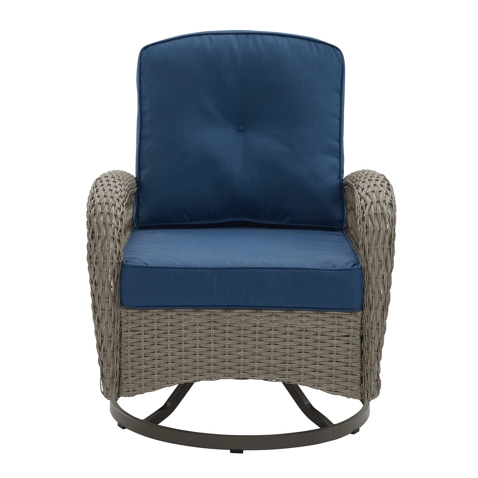 3 Piece Patio Furniture Set - Blue Rattan Outdoor Bistro Table and 2 Wicker Chairs with 3.9