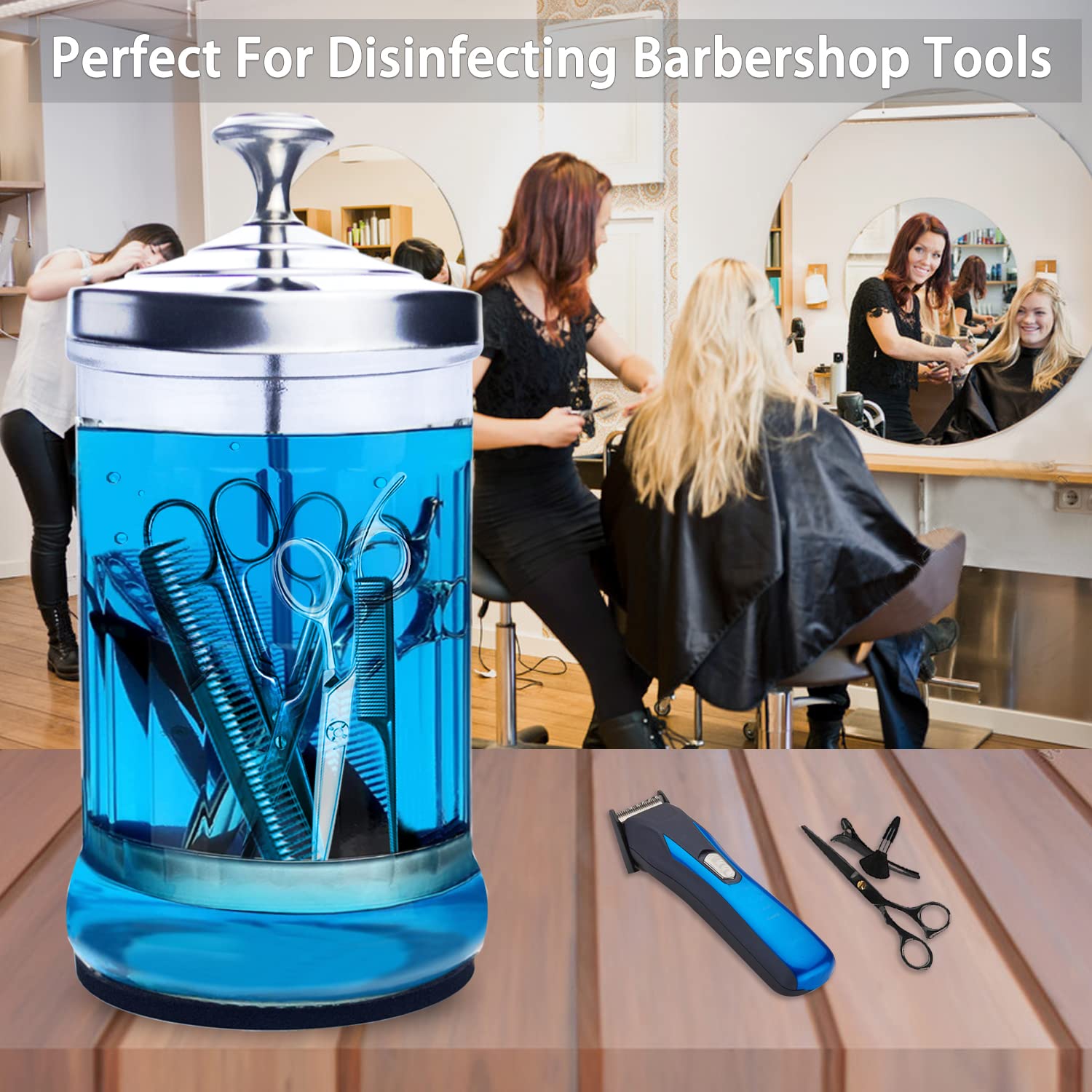 33 Oz Glass Disinfecting Jar for Manicure & Barber Tools - Small Sterilizing Container with Removable Basket - Perfect for Nail Salons, Spas & Home Use