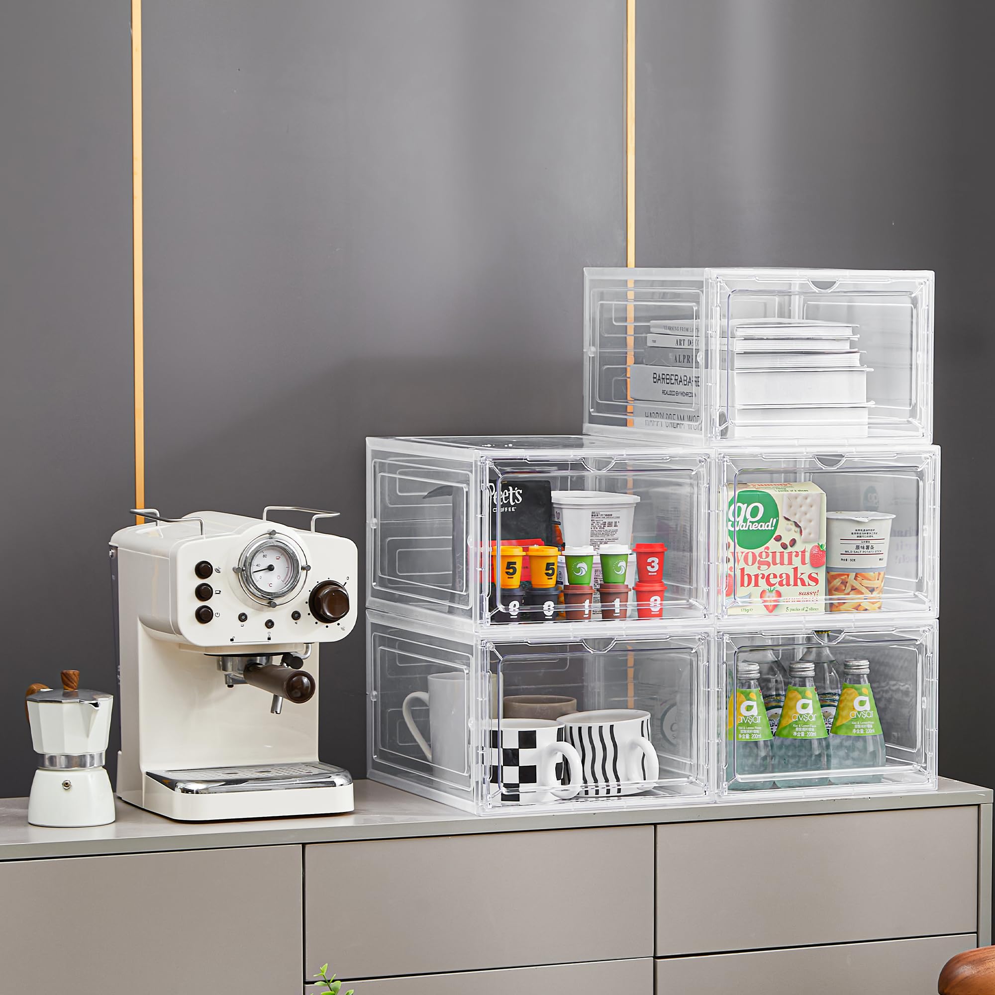 6 Pack Clear Plastic Storage Bins with Lids & Magnetic Acrylic Door - 19 Qt Stackable Storage Containers for Home & Office Organization | Perfect for Pantry, Closet, Garage & Toy Storage