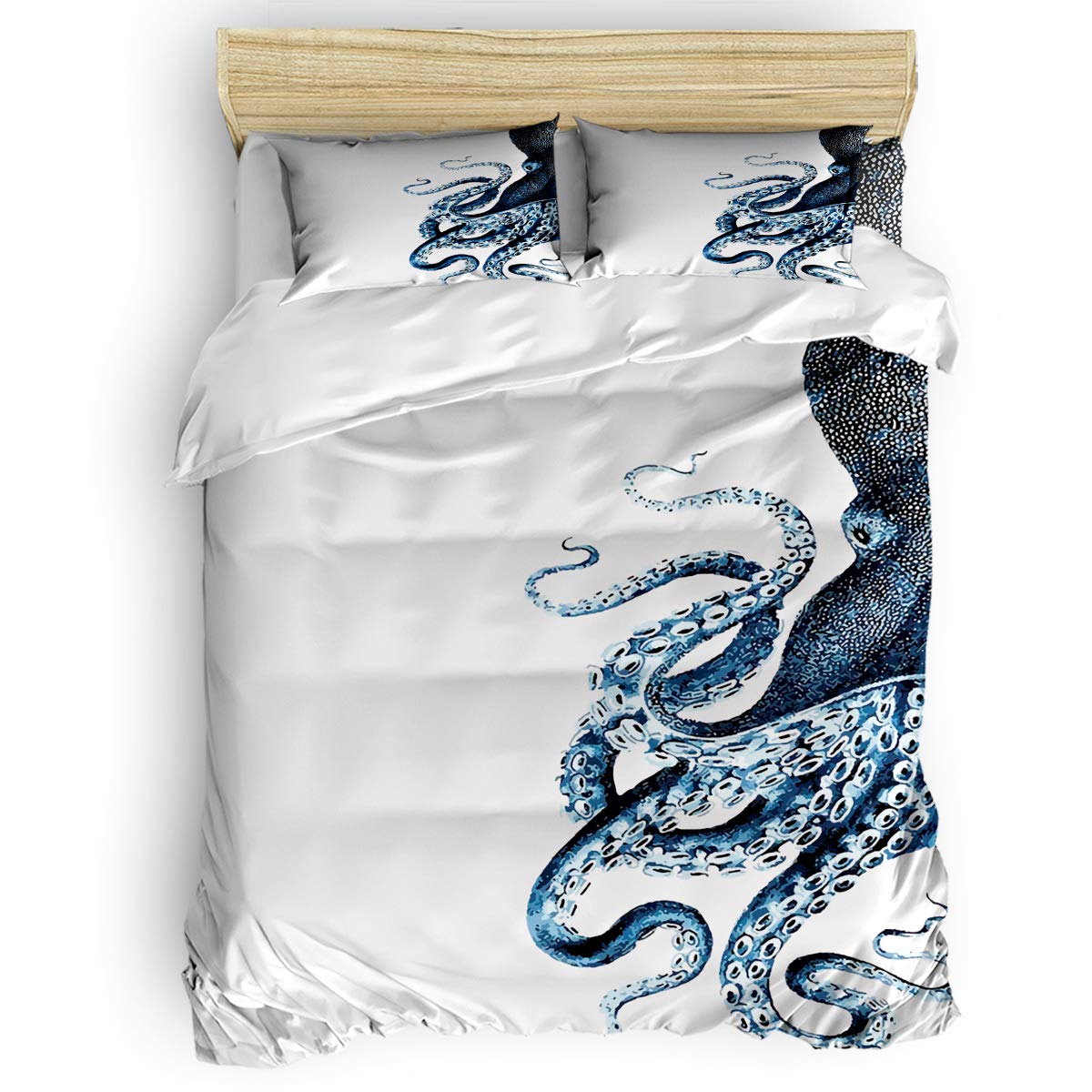 3-Piece Nautical Ocean Giant Octopus Tentacles Comforter Set - Full Size Blue Duvet Cover & Pillowcases for Kids, Teens & Adults | Perfect for Coastal, Underwater or Fantasy Themed Bedrooms