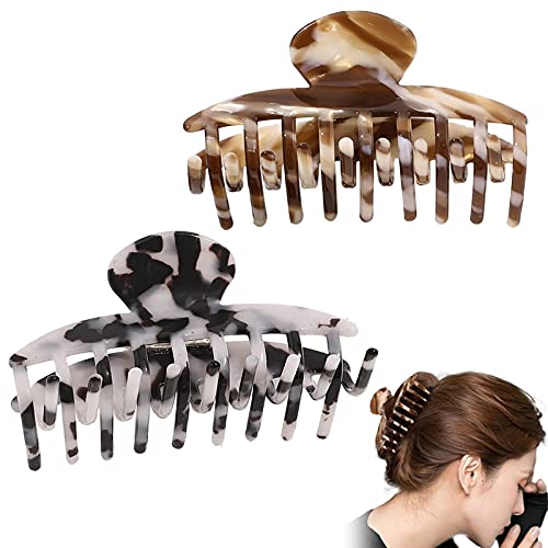 Dorakitten Large Modern Fashion Hair Claw Clips - 2PCS Acrylic Interlocking Teeth Ponytail Holders for Women, Elegant Bathroom Hair Grips (Perfect for Home, Office & Travel)